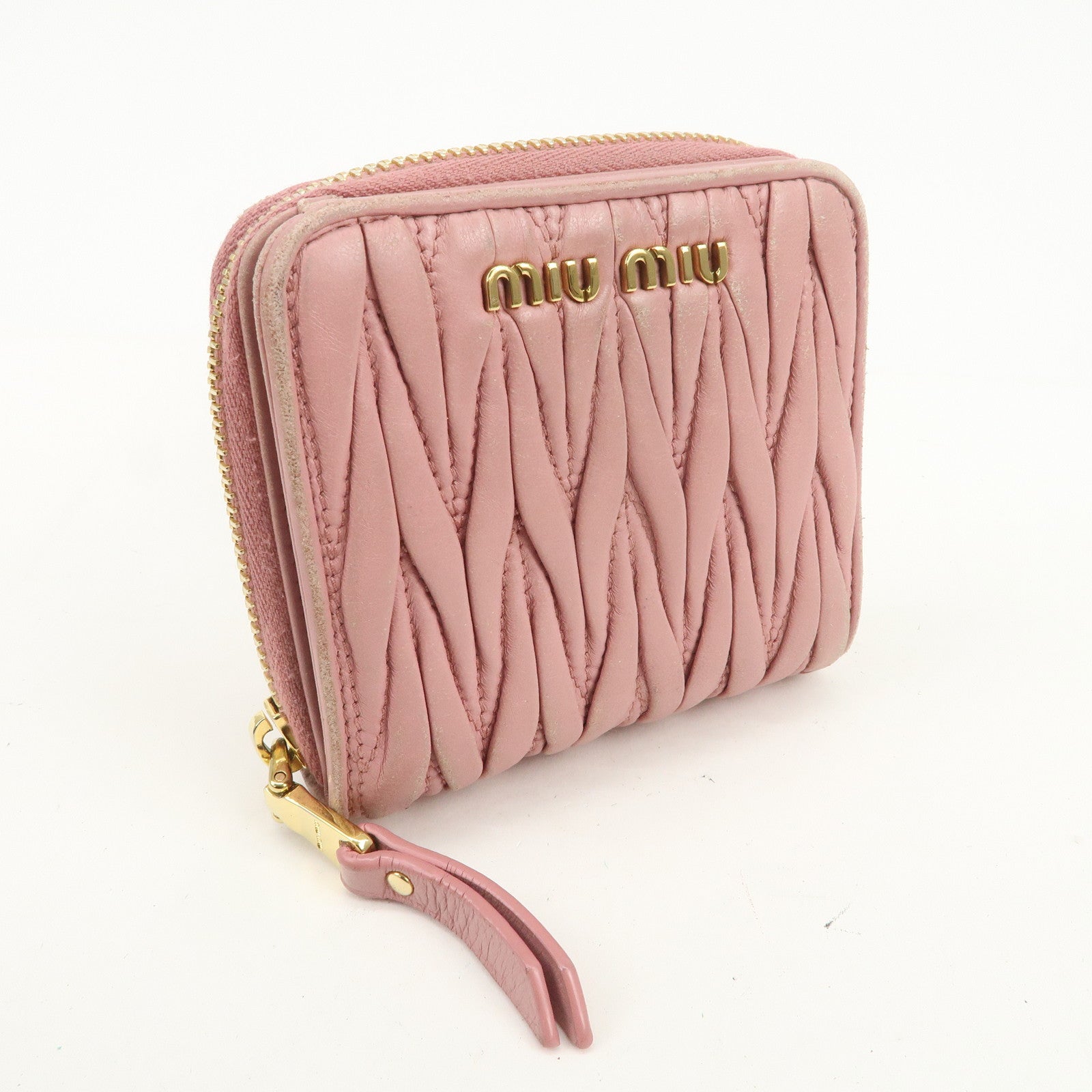 MIU MIU Matelasse Round Zippy Compact Wallet Pink 5ML522