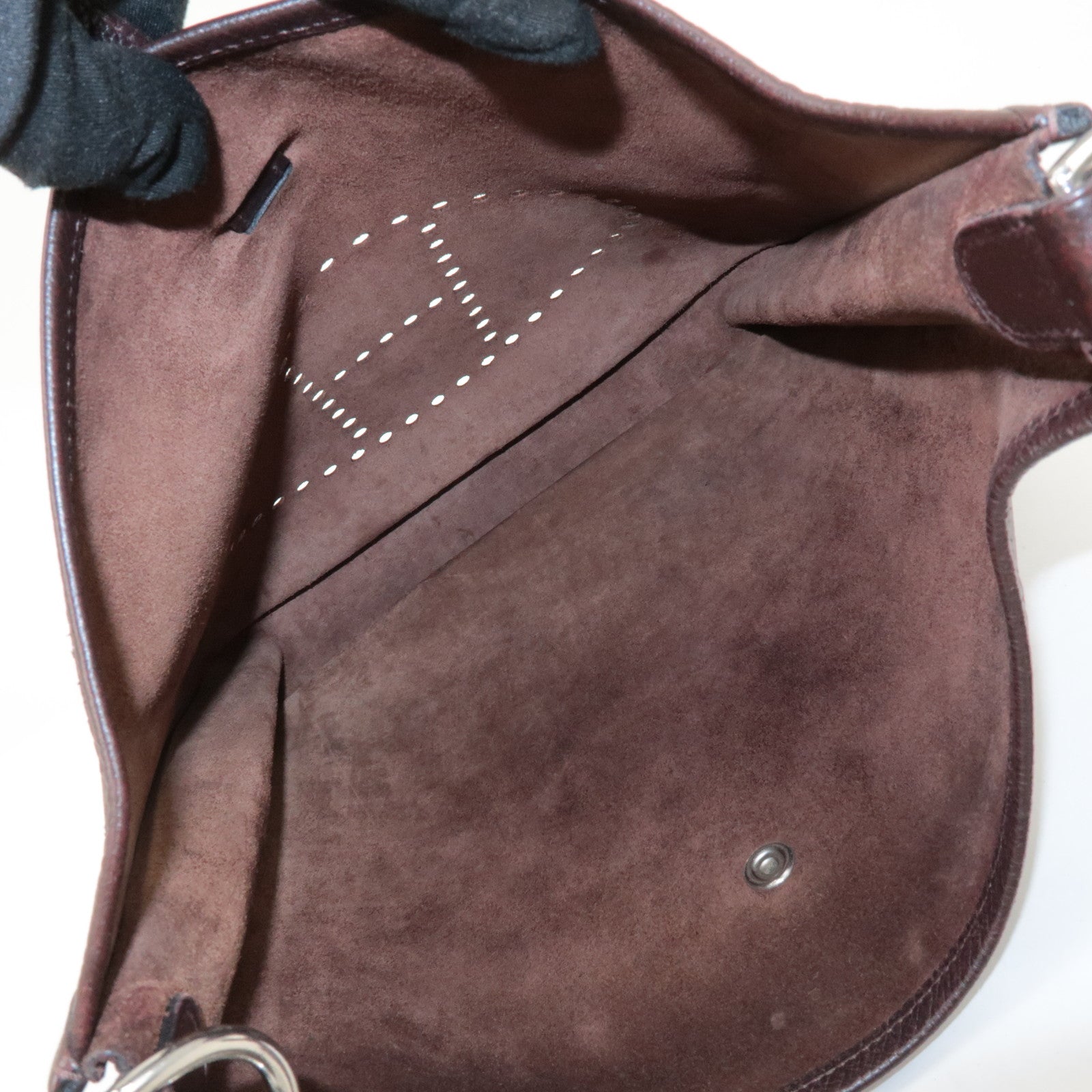 HERMES Evelyn 1GM H Engraved Leather Shoulder Bag Brown Used