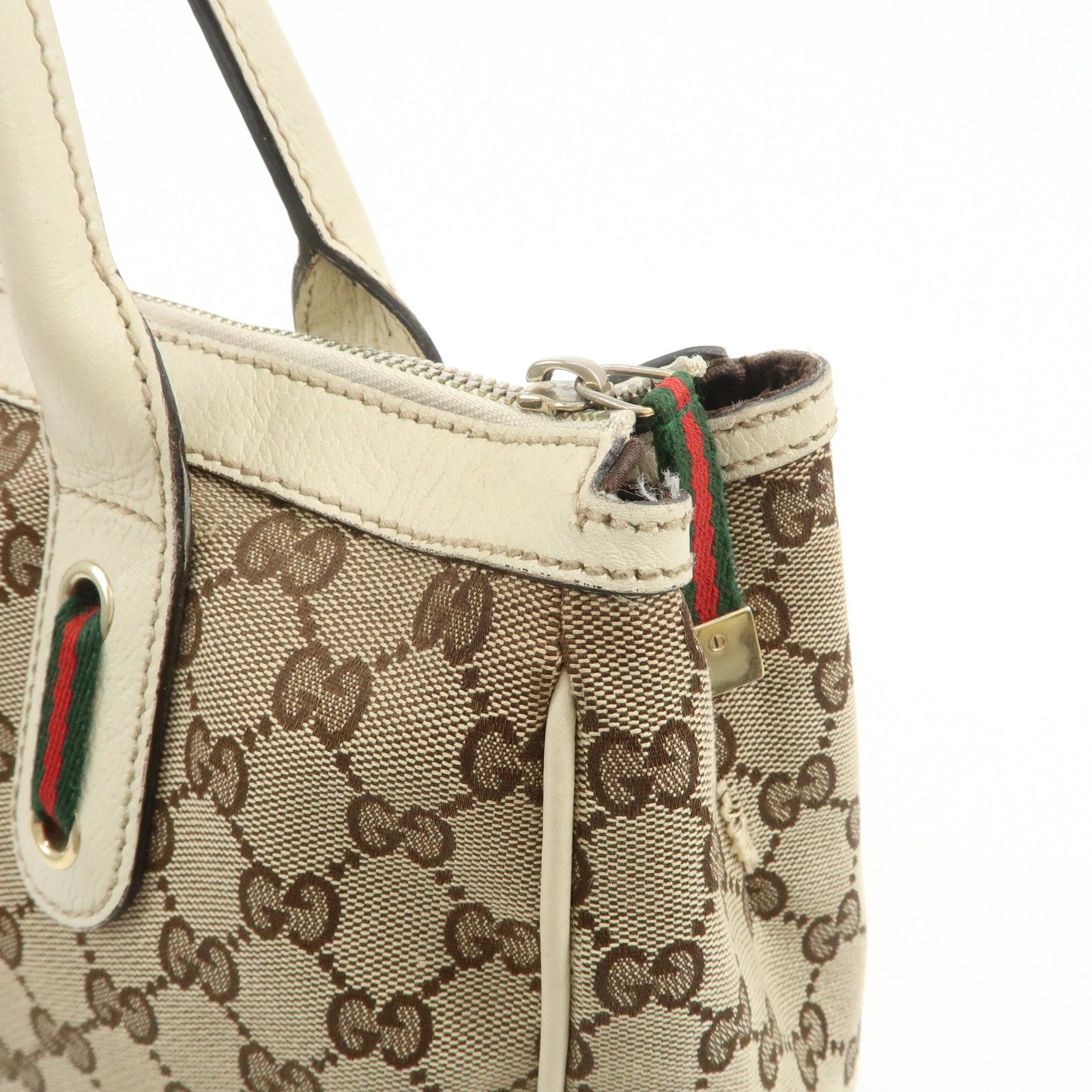GUCCI Princy Sherry GG Canvas Leather Tote Bag Brown Ivory 177052