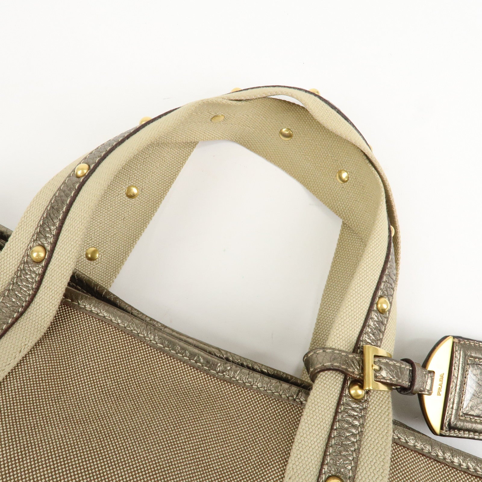 PRADA Nylon Jacquard 2Way Tote Shoulder Bag Beige BN1452 Used