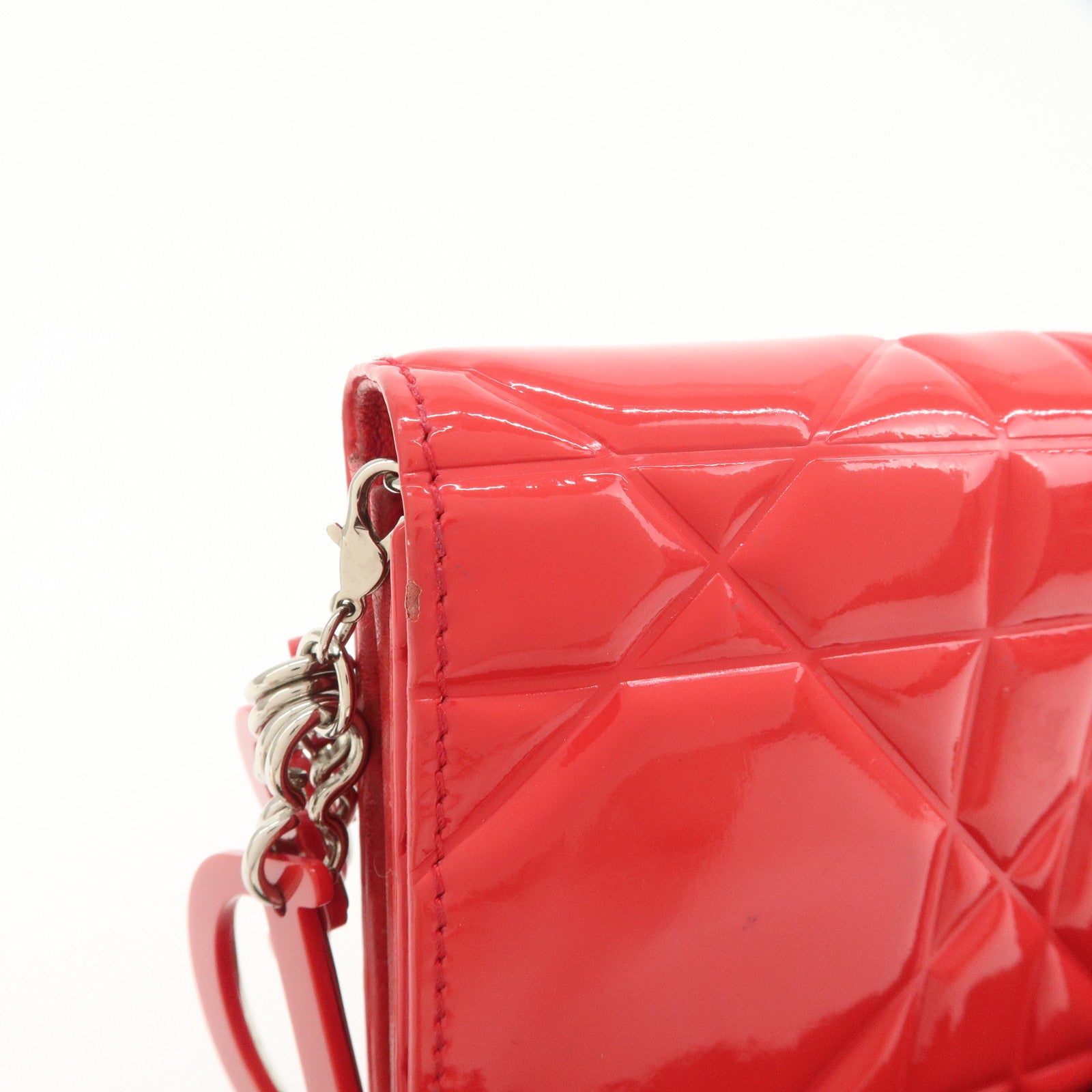 Christian Dior Cannage Patent Leather Bi-Fold Long Wallet Red