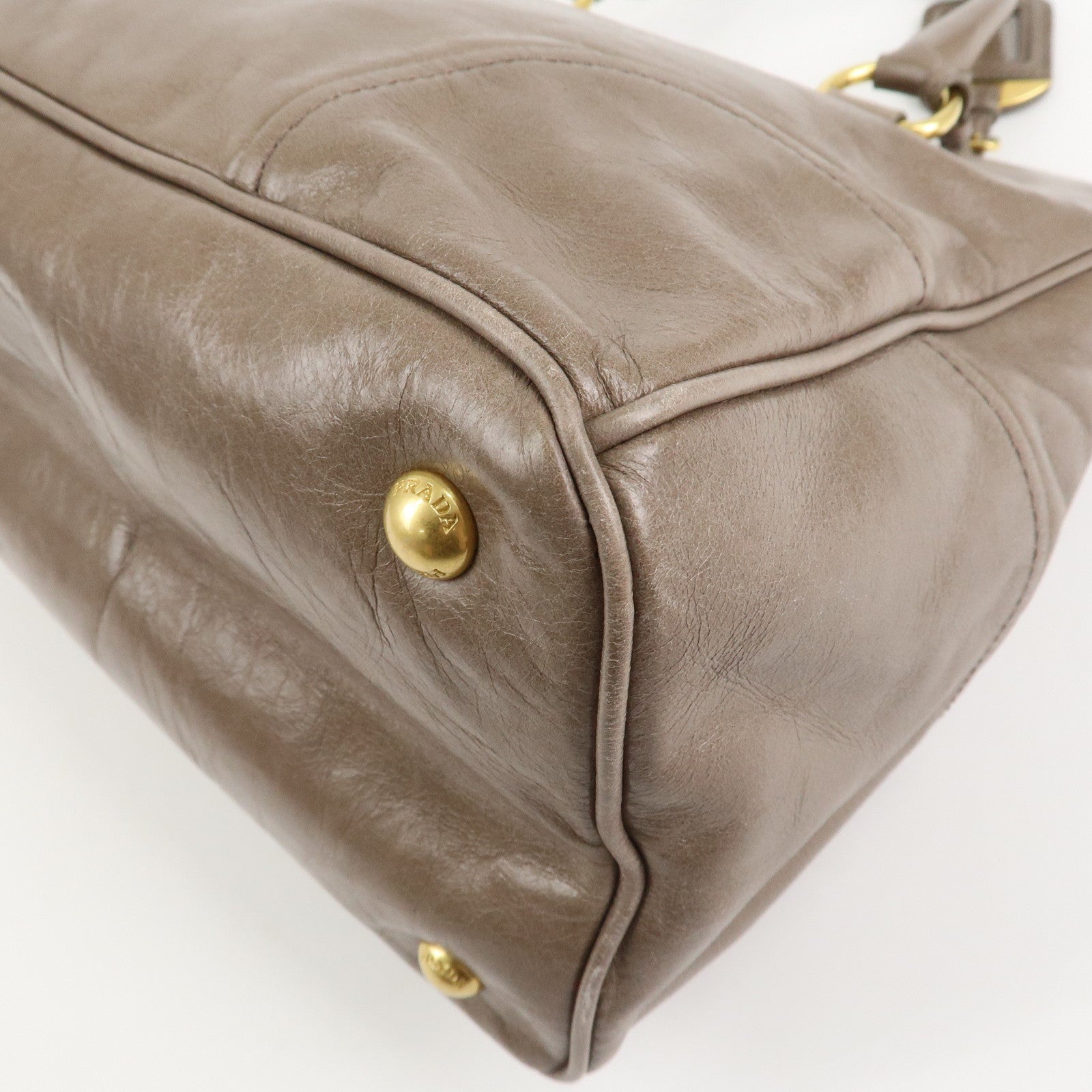 PRADA Logo Leather 2Way Bag Hand Bag Shoulder Bag Greige BN2533 Used