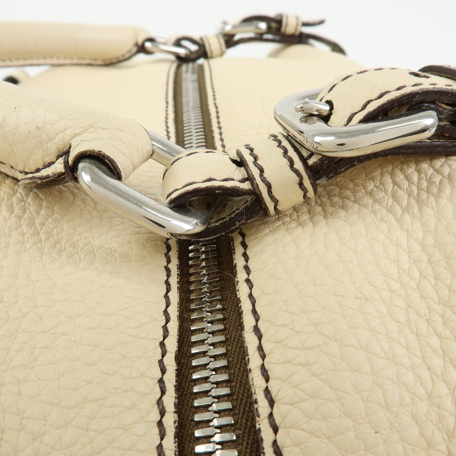 PRADA Vitello Daino Leather Boston Bag Shoulder Bag Ivory BR3091