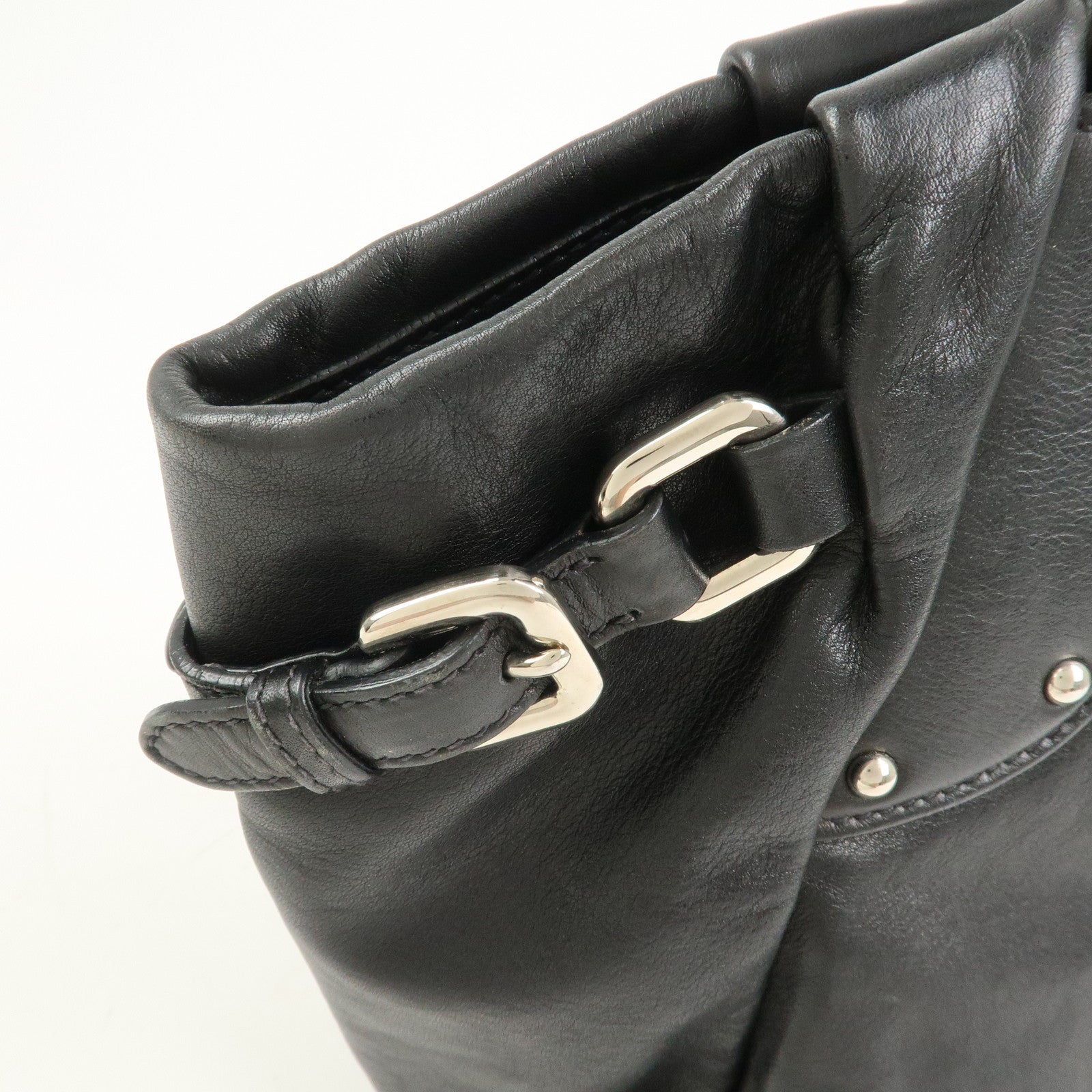 PRADA Logo Leather Shoulder Bag Hand Bag Black BR3974