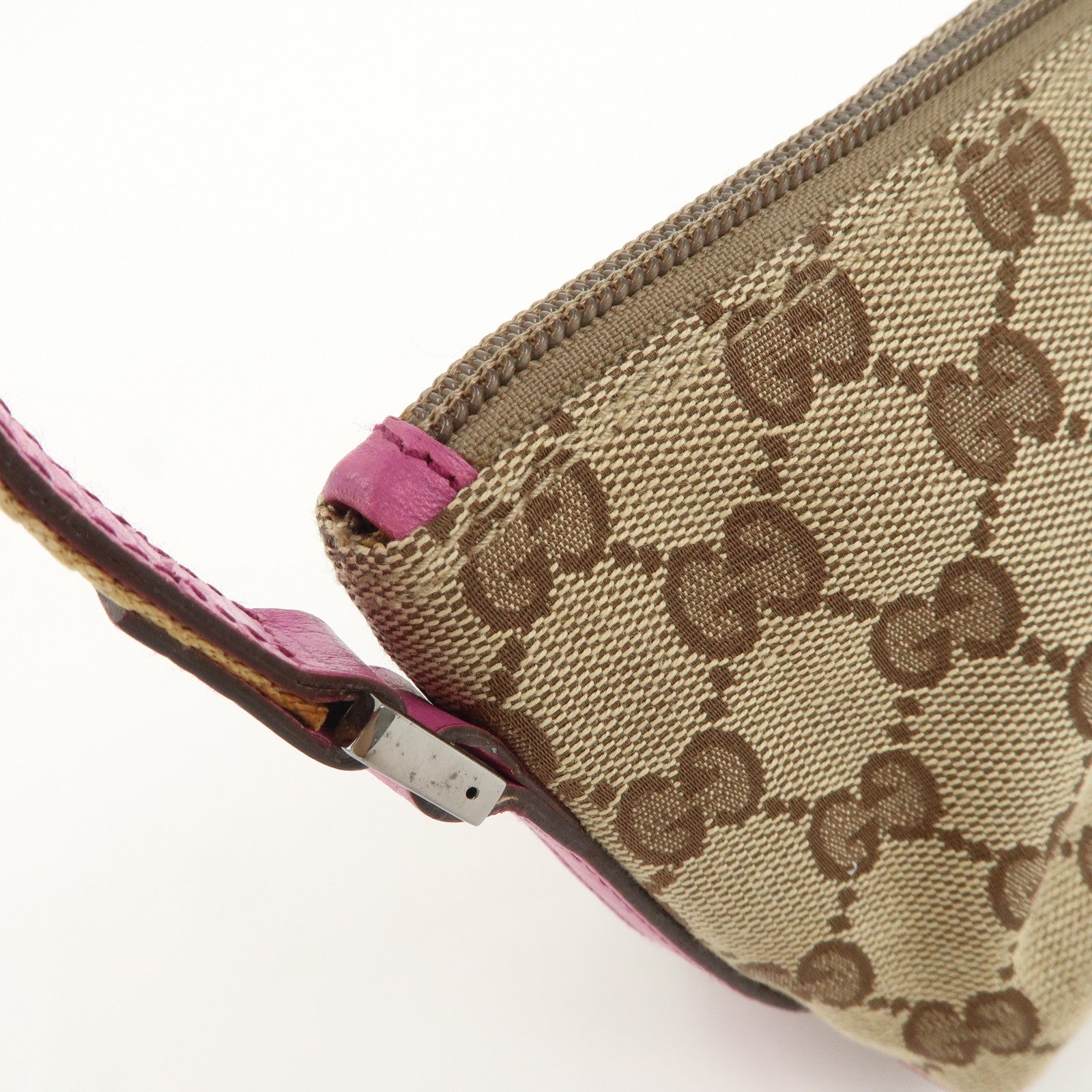 GUCCI Boat Bag Sherry GG Canvas Leather Hand Bag Pouch Brown 141809