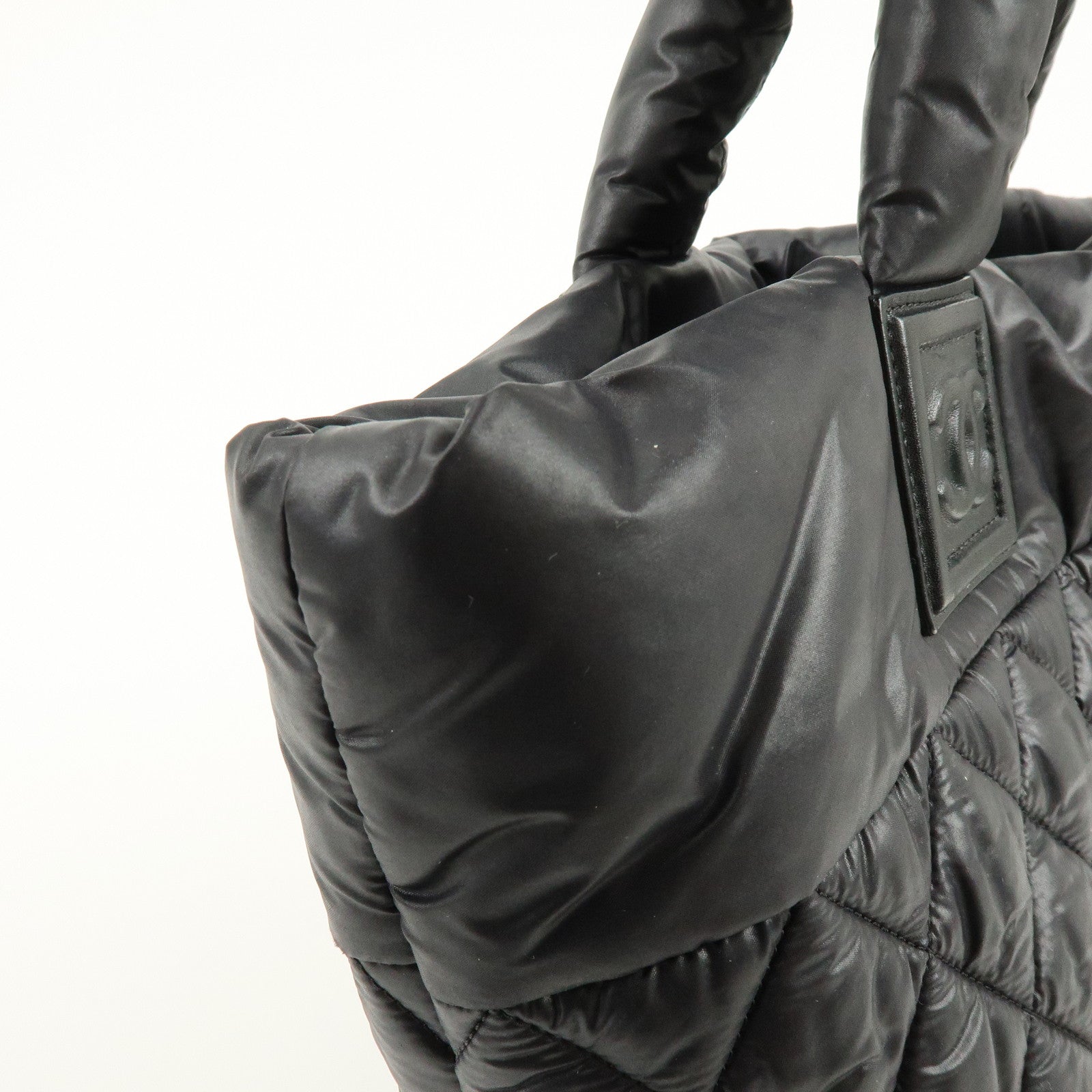 CHANEL COCO Cocoon PM Nylon Leather Tote Bag Hand Bag Black A48610