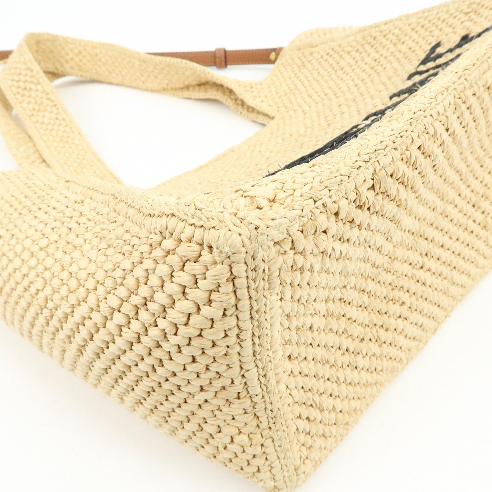 LOEWE Font Tote Raffia Leather 2Way Bag Tote Bag Shoulder Bag Beige