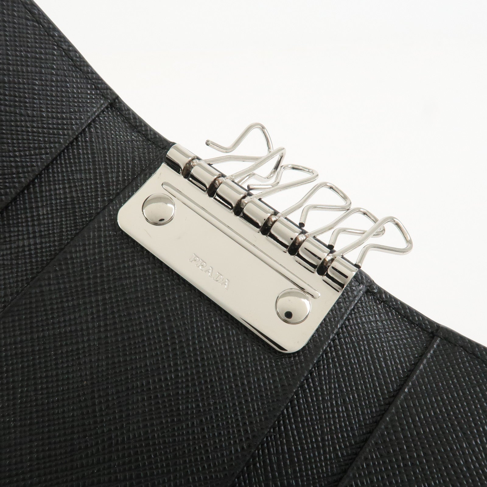 PRADA Logo Saffiano Leather 6 Rings Key Case Black 2PG222