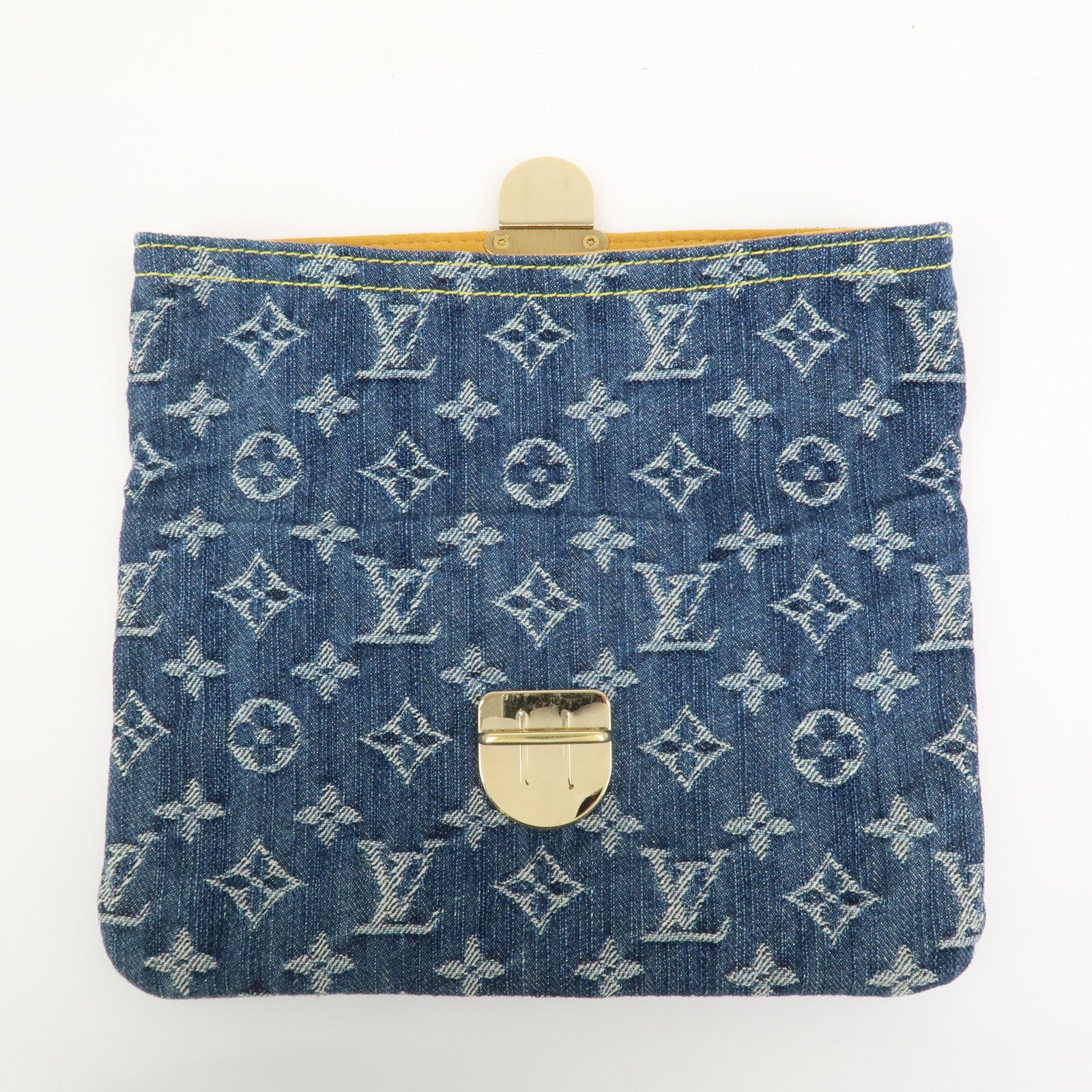 Louis Vuitton Monogram Denim Pochette Plat Pouch Clutch Bag M95007