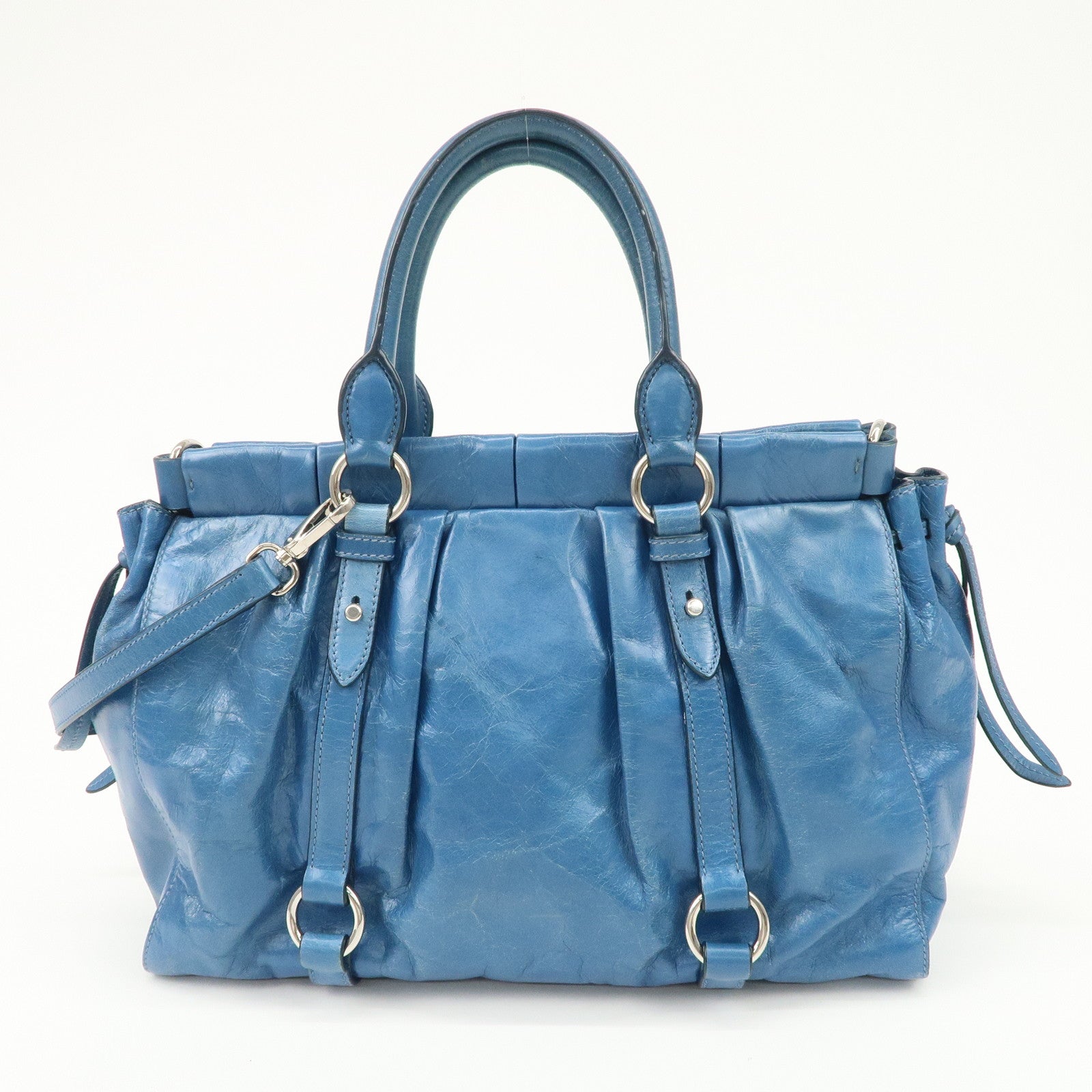 MIU MIU Leather 2Way Bag Shoulder Bag Hand Bag Blue RT0383
