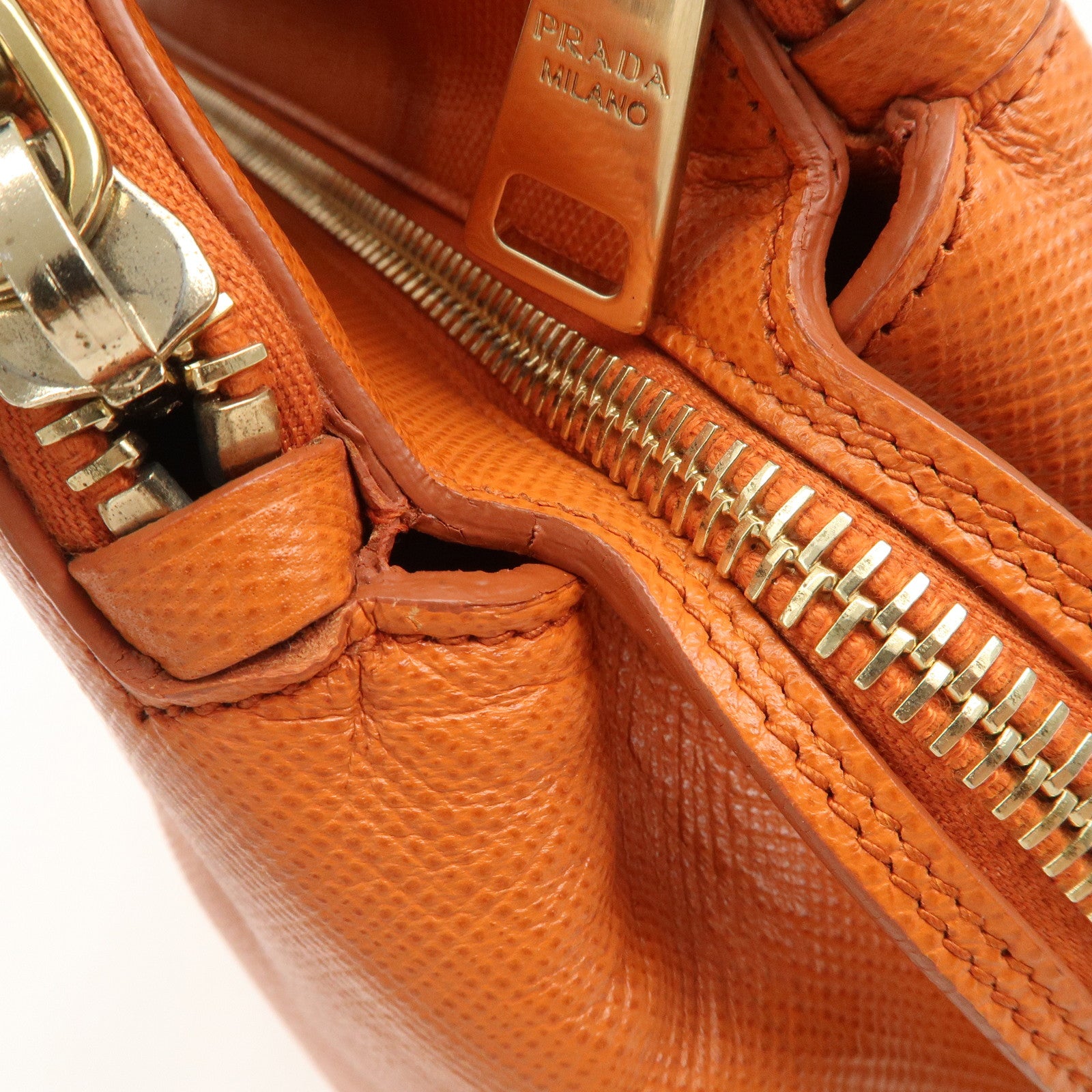 PRADA Logo Saffiano Leather Hand Bag Orange BN2560