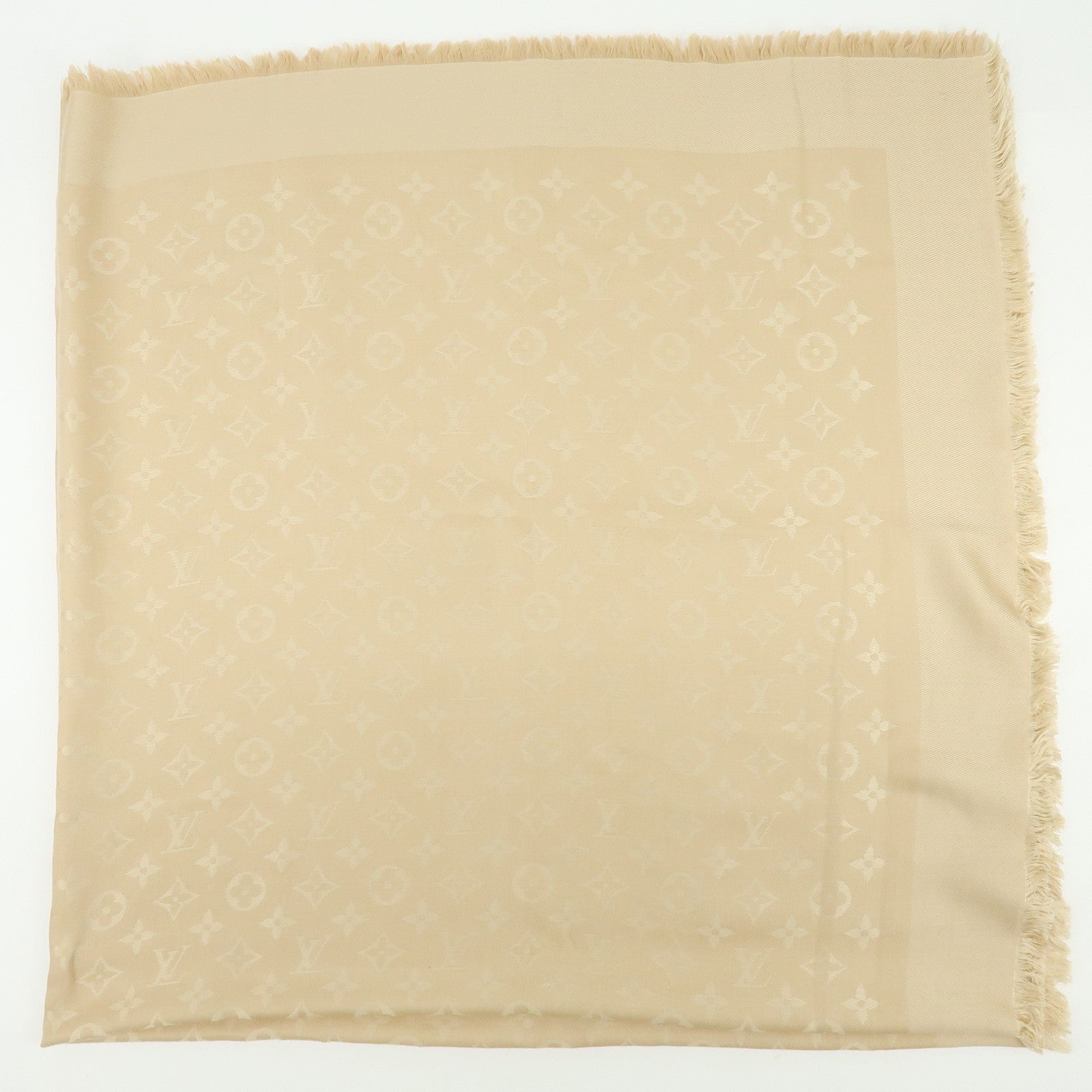 Louis Vuitton Monogram Shine Silk Wool Scarf Shawl Beige