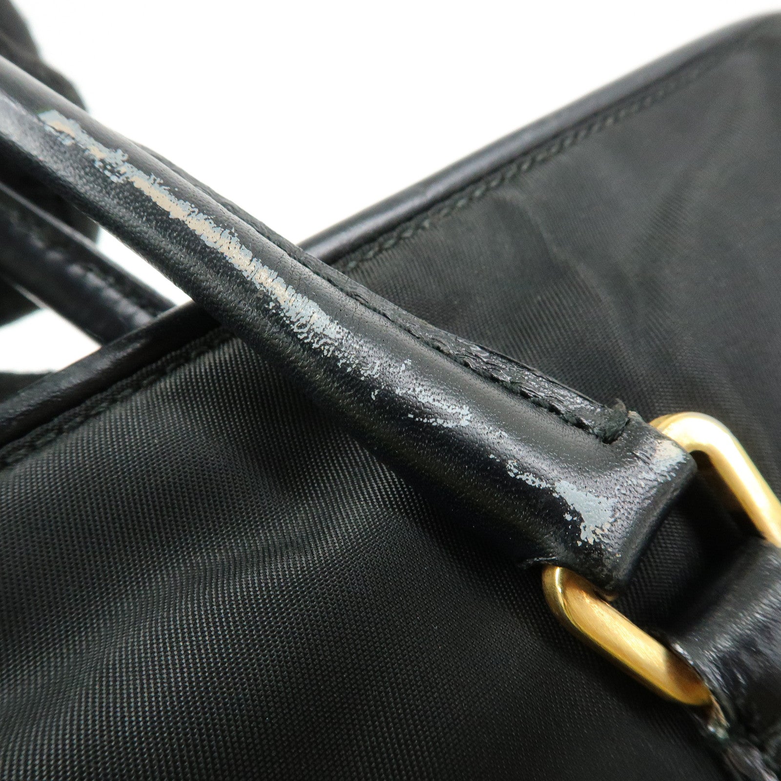 PRADA Triangle Logo Nylon Leather Hand Bag Tote Shoulder Bag Black