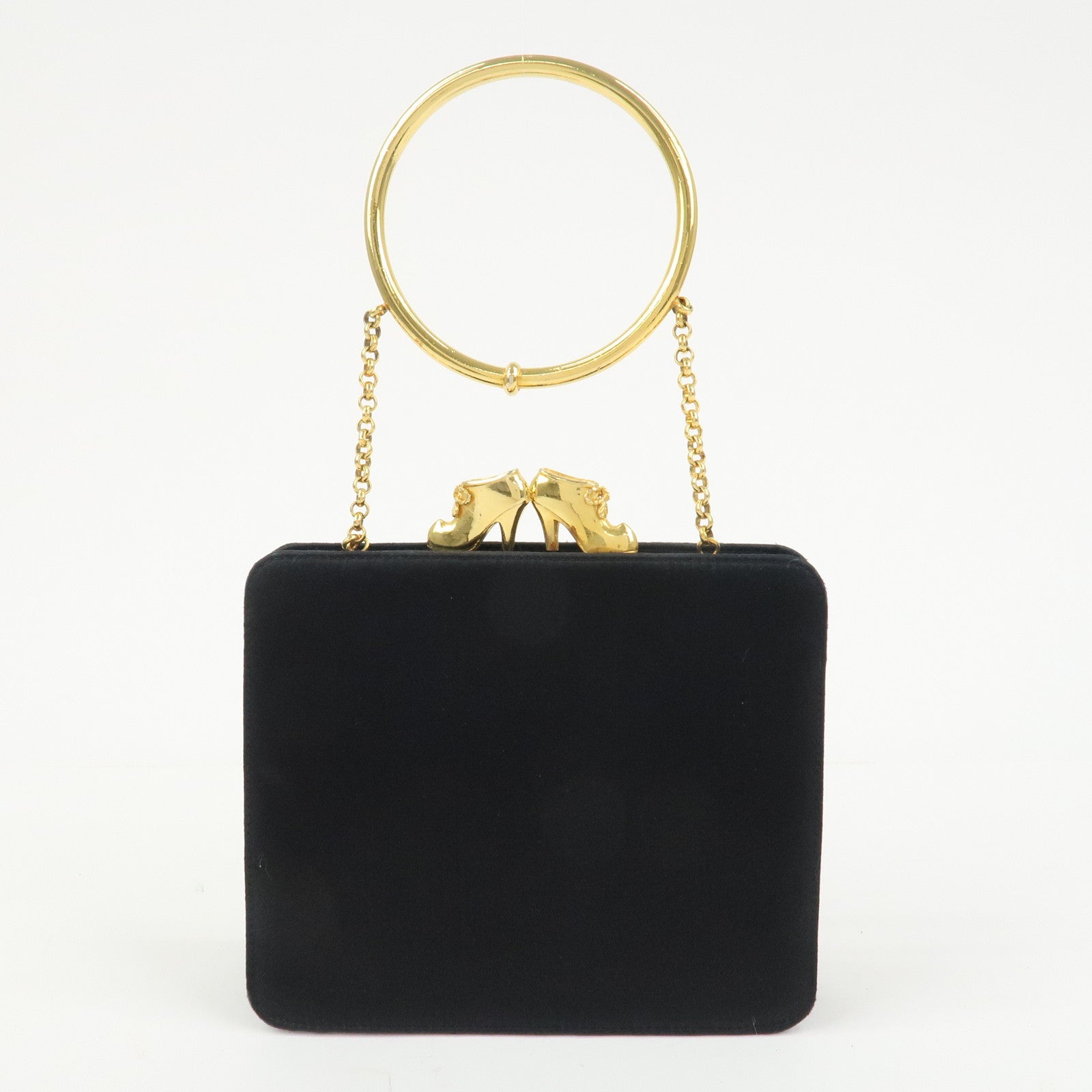 Ferragamo Boots Motif Kiss Lock Hand Bag Black