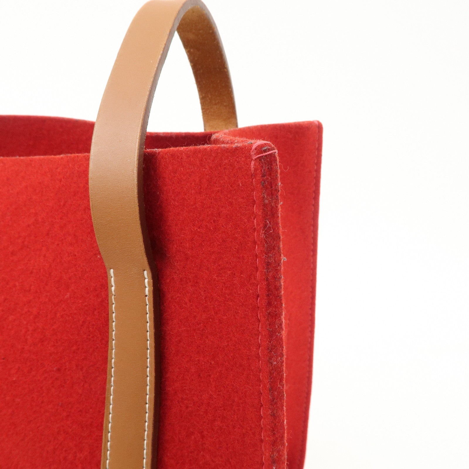 HERMES Leather Felt Cabalicol P Stamped Shoulder Bag Beige Red Used