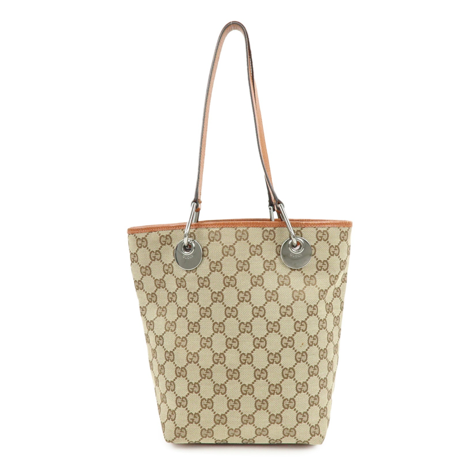 GUCCI GG Canvas Leather Tote Bag Hand Bag Brown 120840