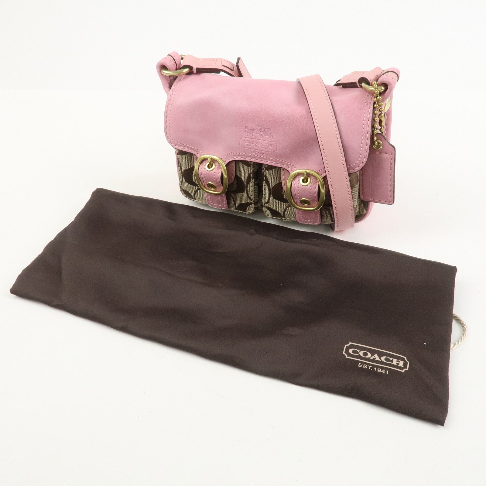 COACH Signature Canvas Leather Shoulder Crossbody Bag Pink