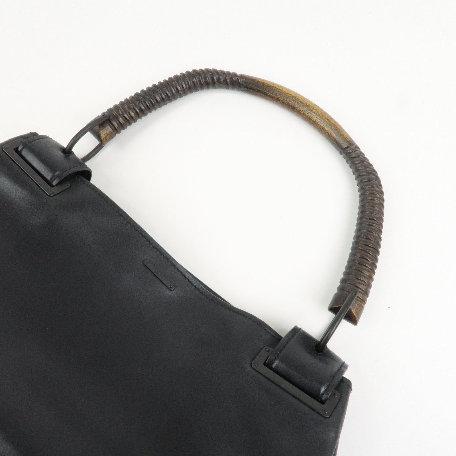 GUCCI Wood Handle Hand Bag Shoulder Bag Black 105192