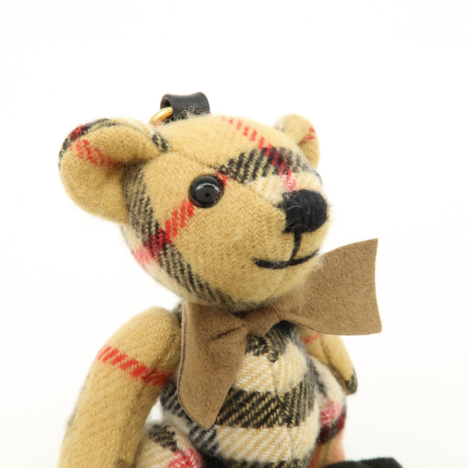 BURBERRY Thomas Bear Cashmere Leather Bag Charm Key Holder Brown