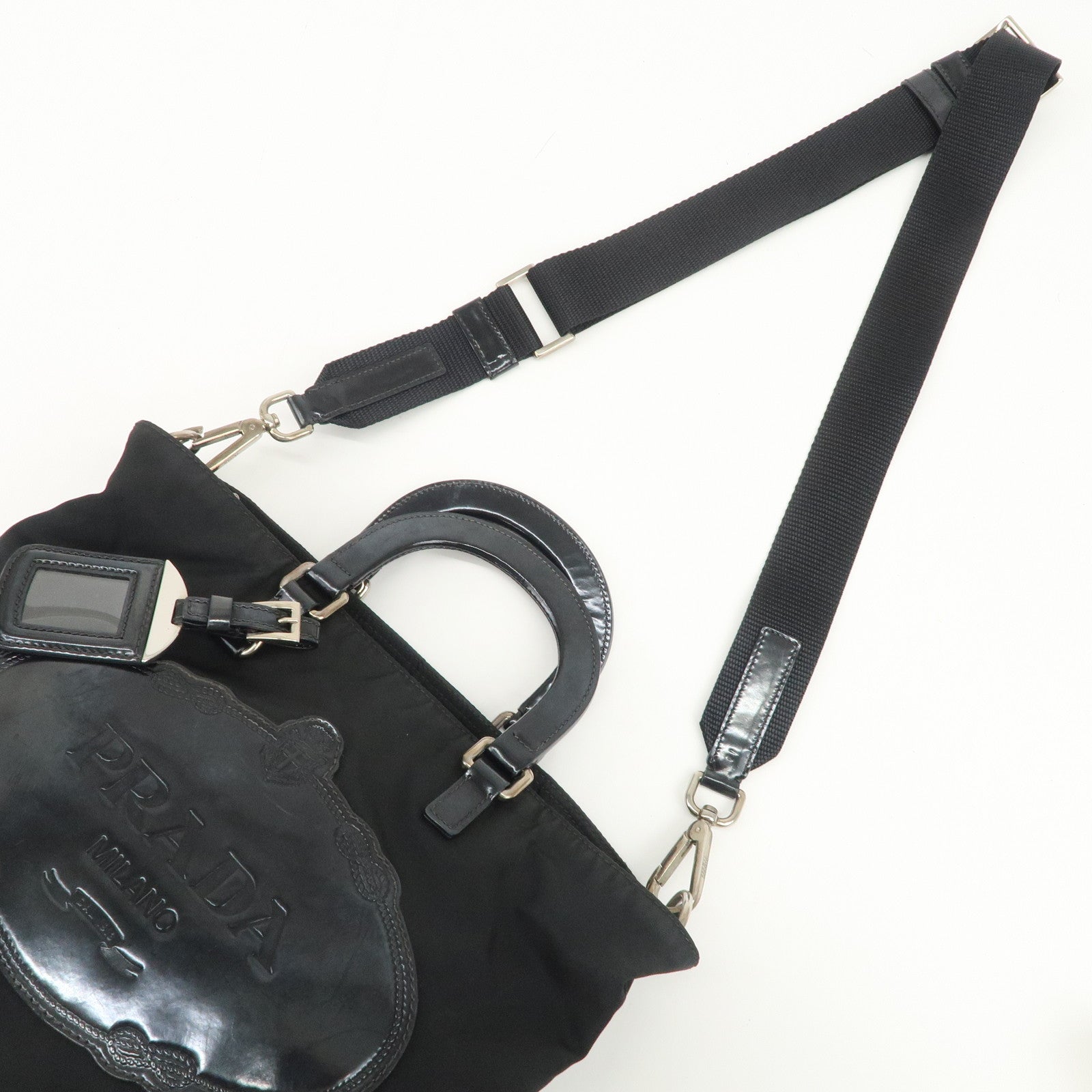 PRADA Nylon Leather 2Way Bag Hand Bag Shoulder Bag Black BR3228