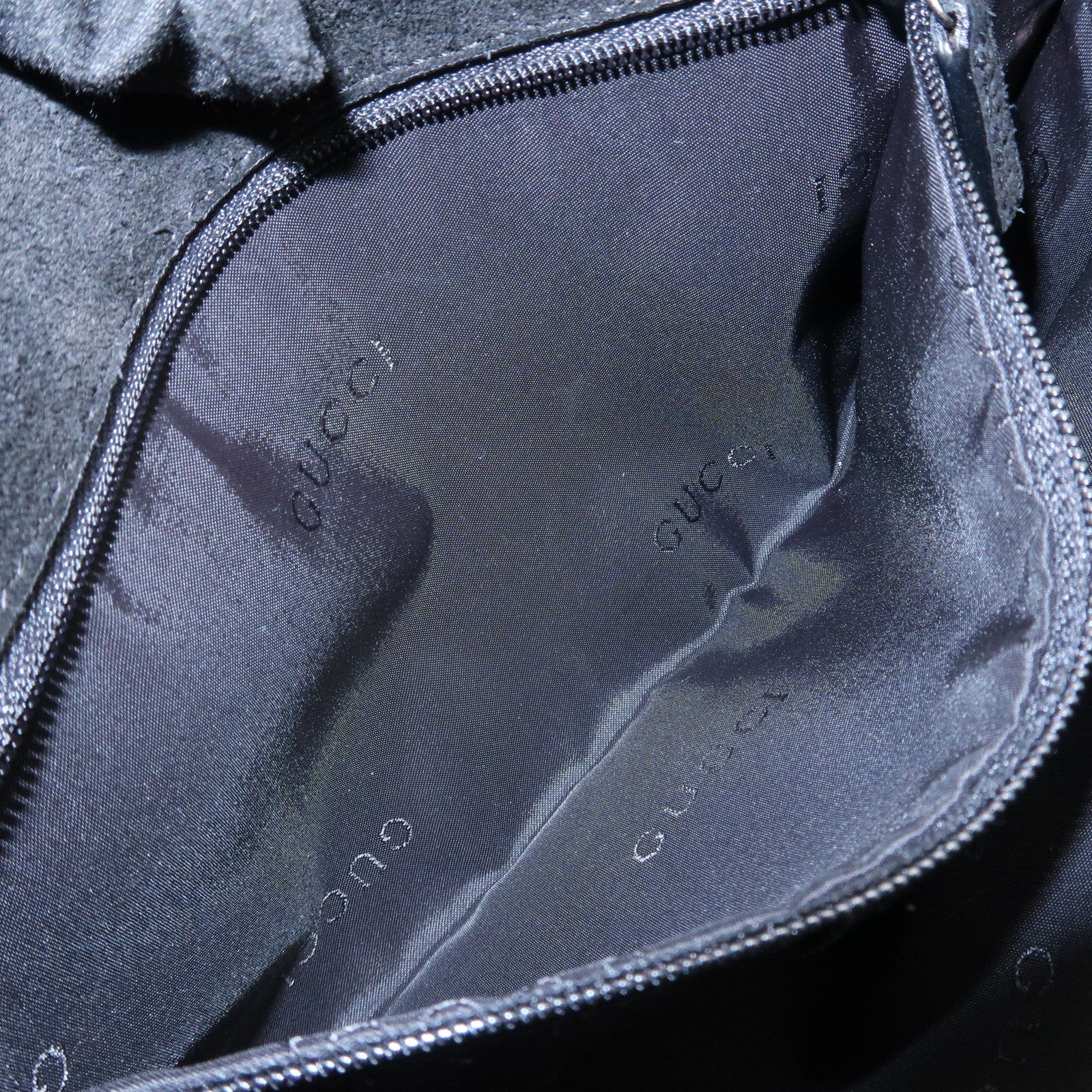 GUCCI Bamboo Suede Shoulder Bag Hand Bag Black 001・3239