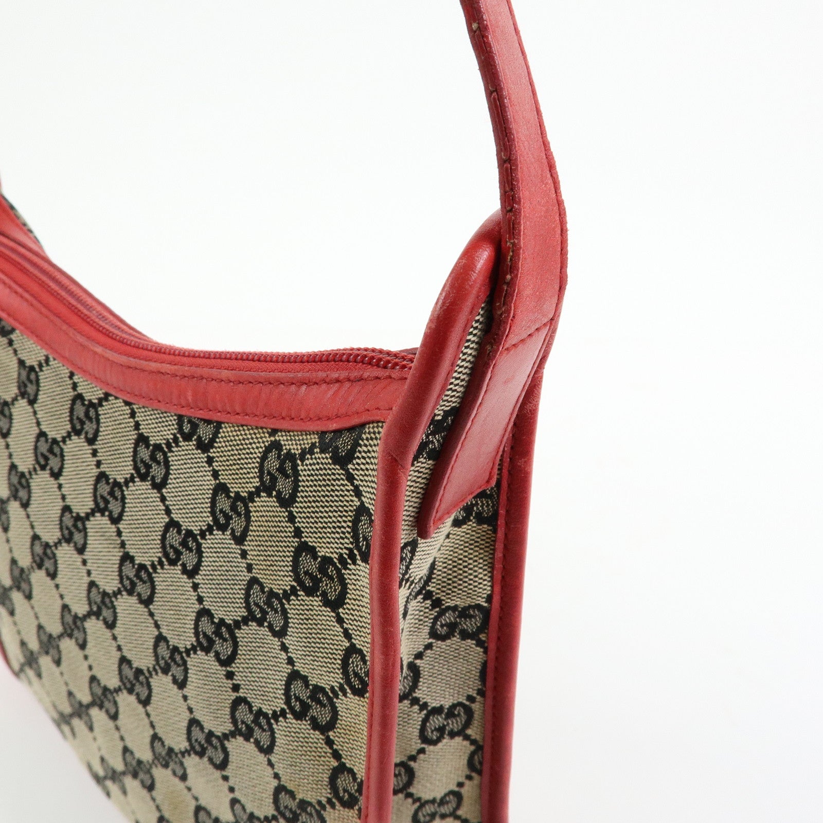 GUCCI GG Canvas Leather Shoulder Bag Hand Bag Beige Red 001・4206