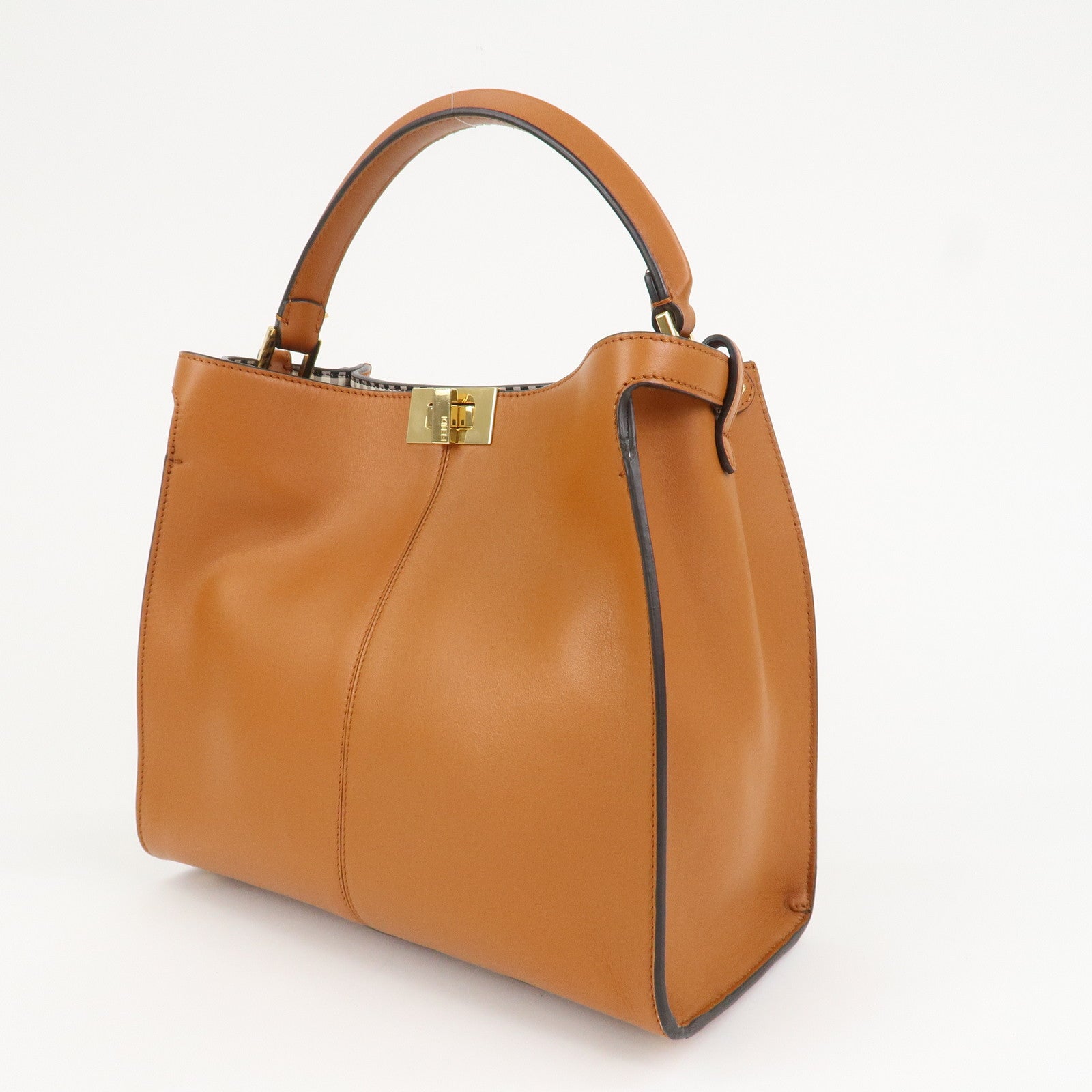 FENDI Peekaboo X Lite Leather 2Way Bag Shoulder Bag Brown 8BN310