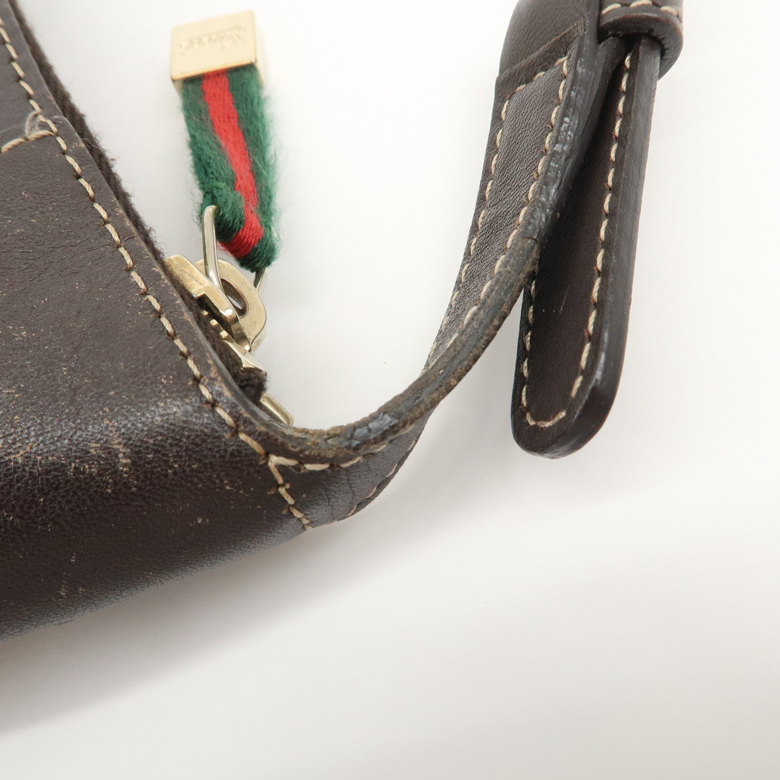 GUCCI Sherry Leather Accessory Poach Hand Bag Brown 224093