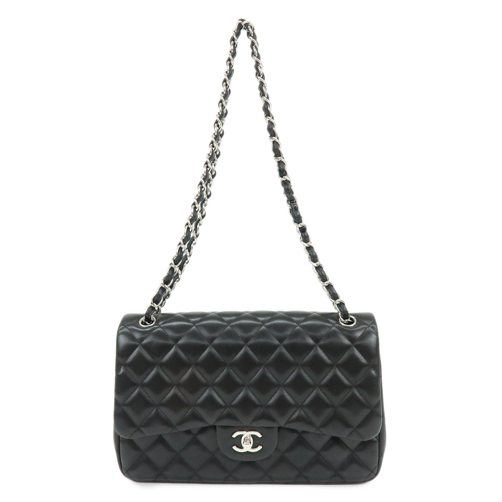 CHANEL Matelasse 30 Double Flap Chain Shoulder Bag Black A58600