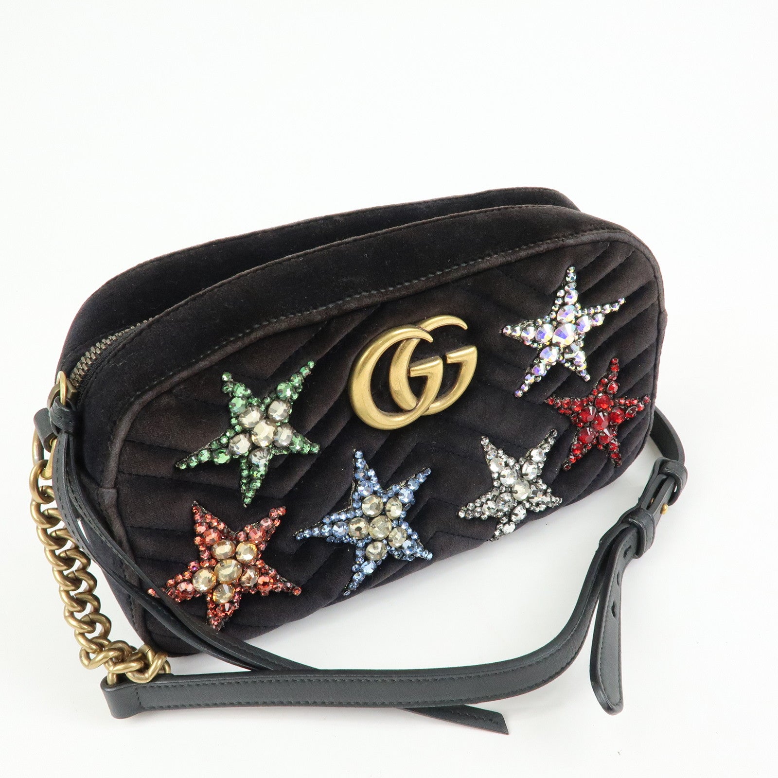 GUCCI GG Marmont Velvet Leather StarMotif Bijou Shoulder Bag 447632