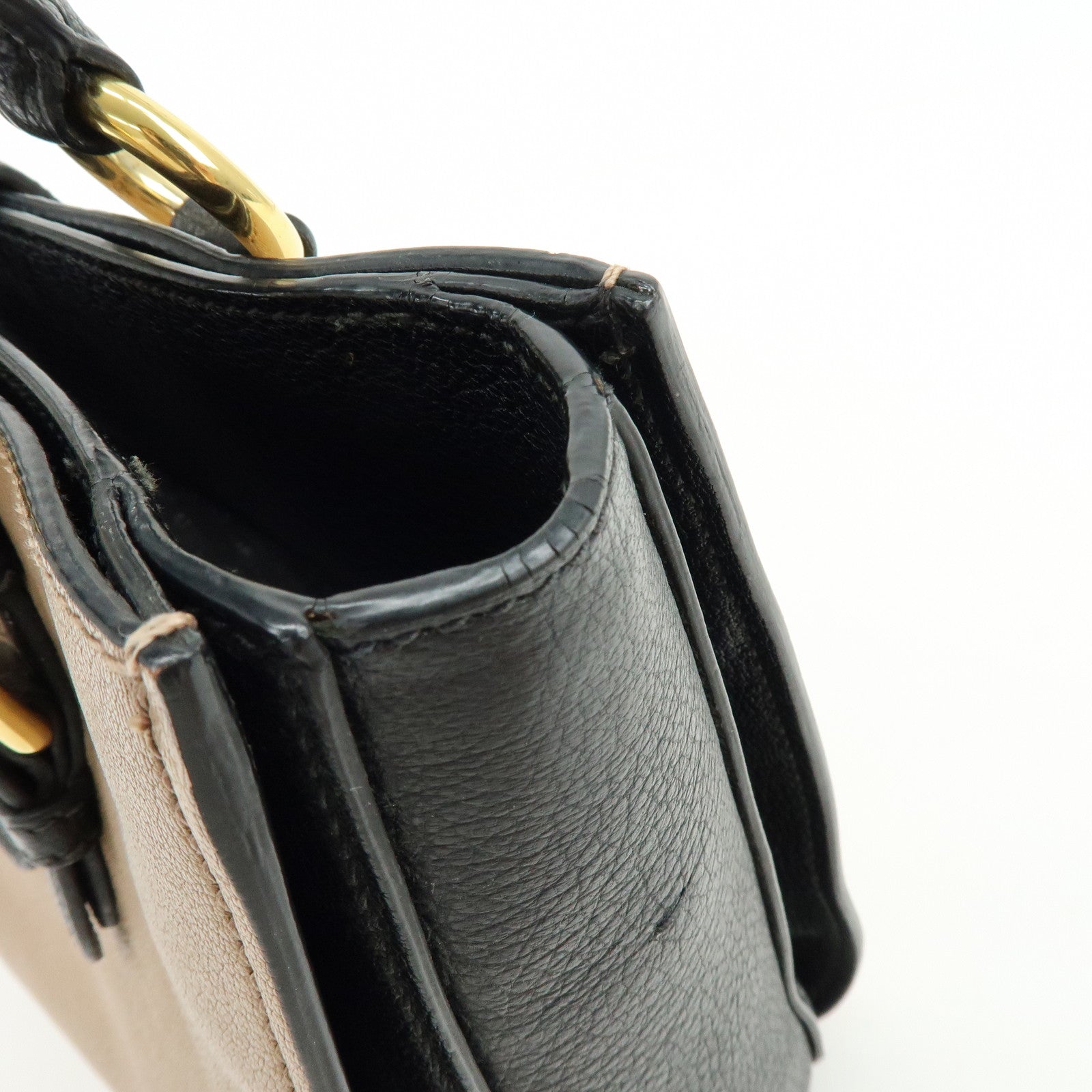 MIU MIU Madras Leather 2Way Hand Bag Bi-color Beige Black RN0799