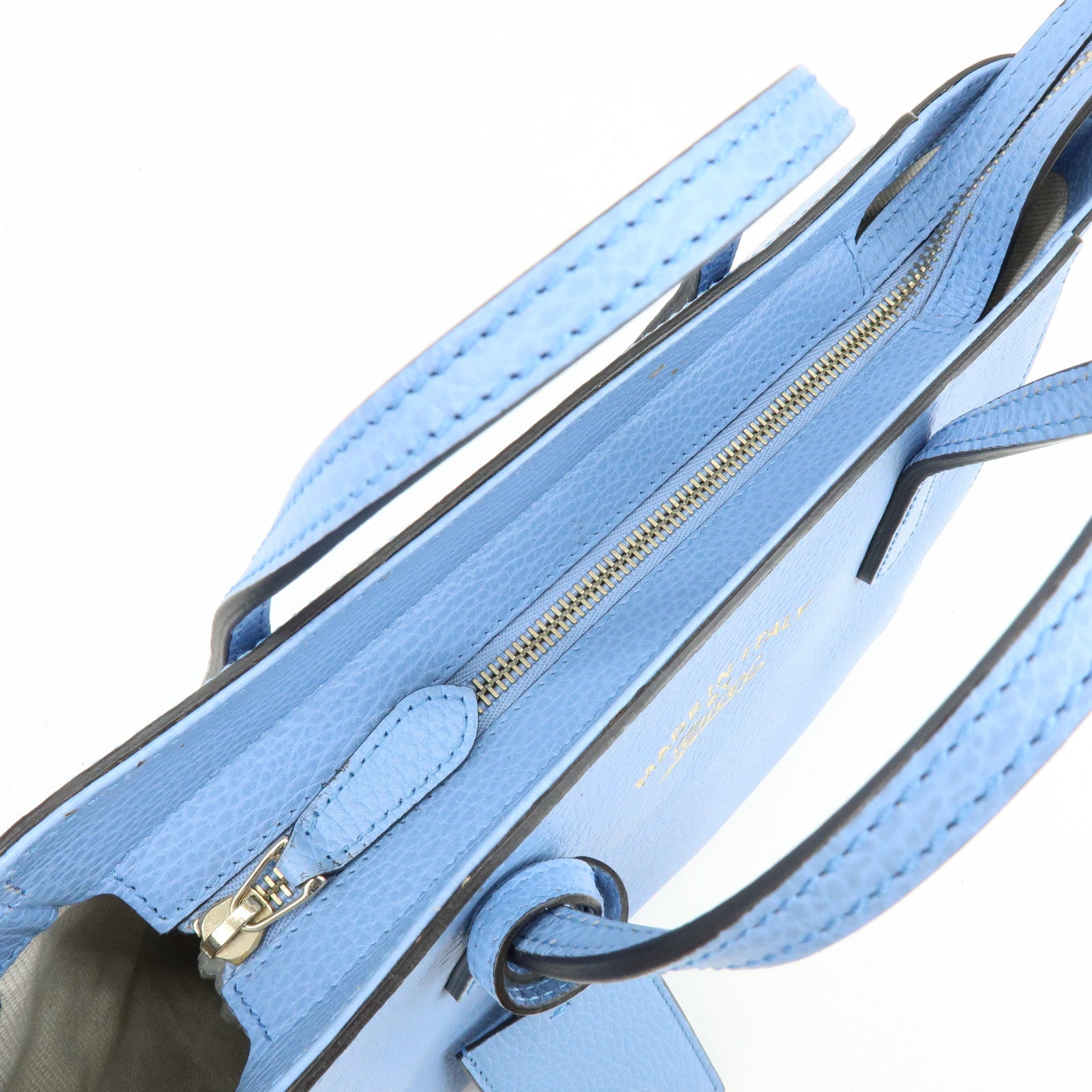 GUCCI Interlocking G Leather 2Way Bag Hand Bag Light Blue 368827