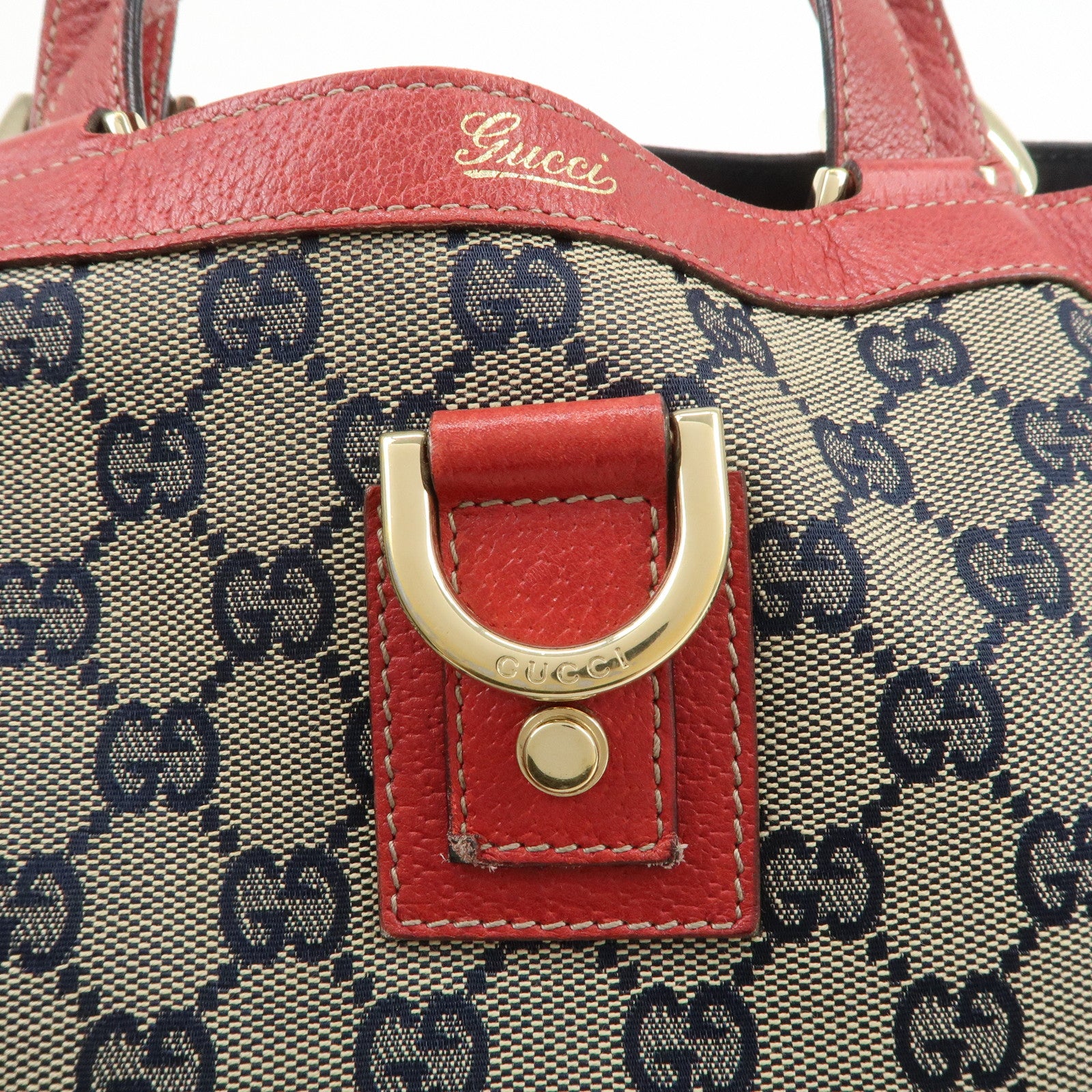 GUCCI Abbey GG Canvas Leather Hand Bag Red Navy 130739