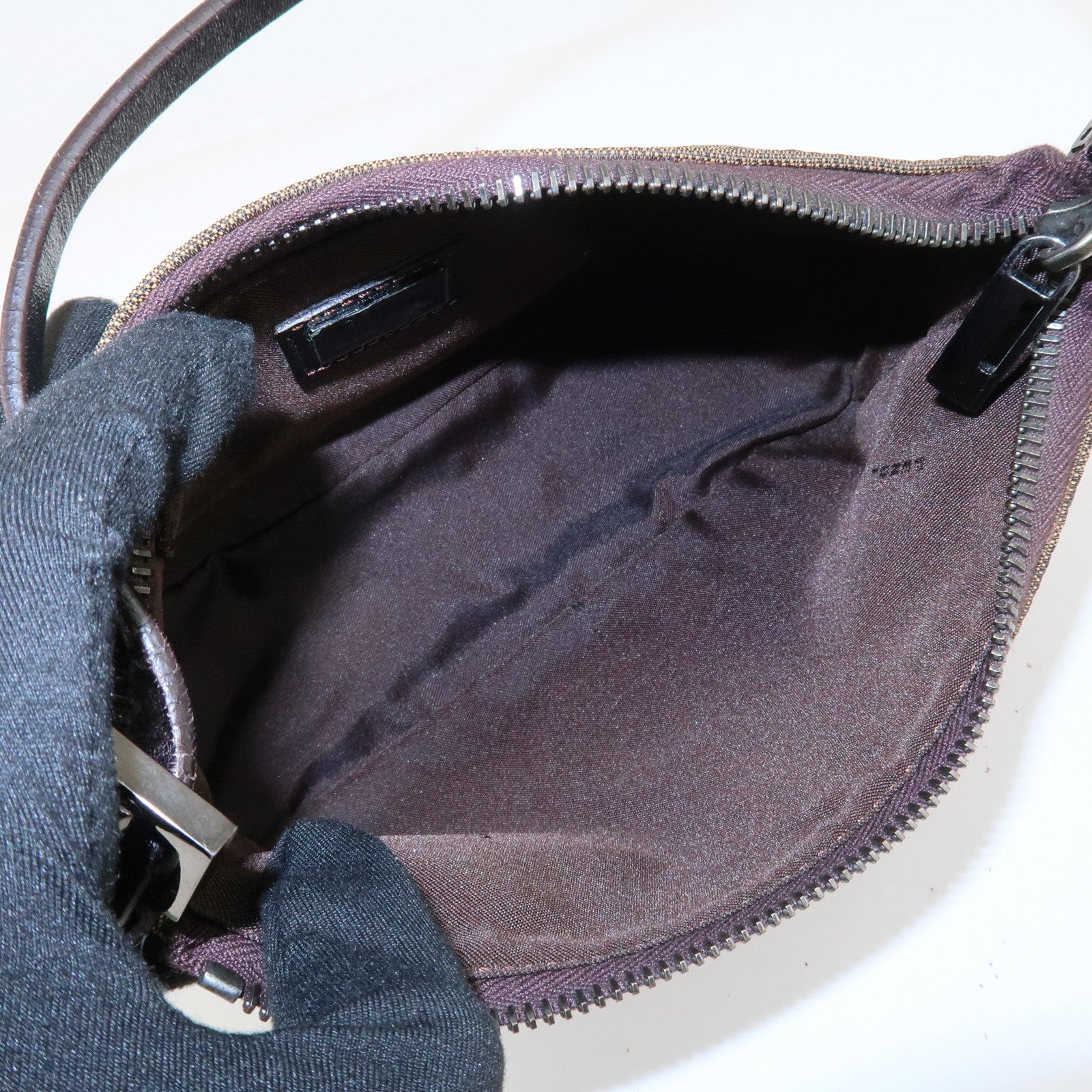 FENDI Zucca Canvas Leather Mini Hand Bag Dark Brown Black 8BR155 Used