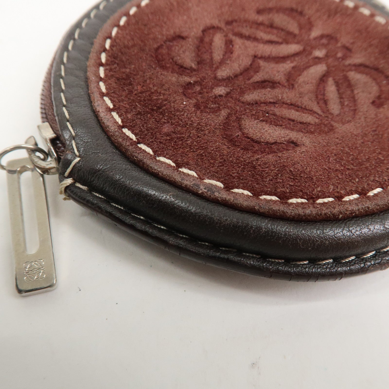 LOEWE Set of 2 Leather Suede Coin Case Red Brown