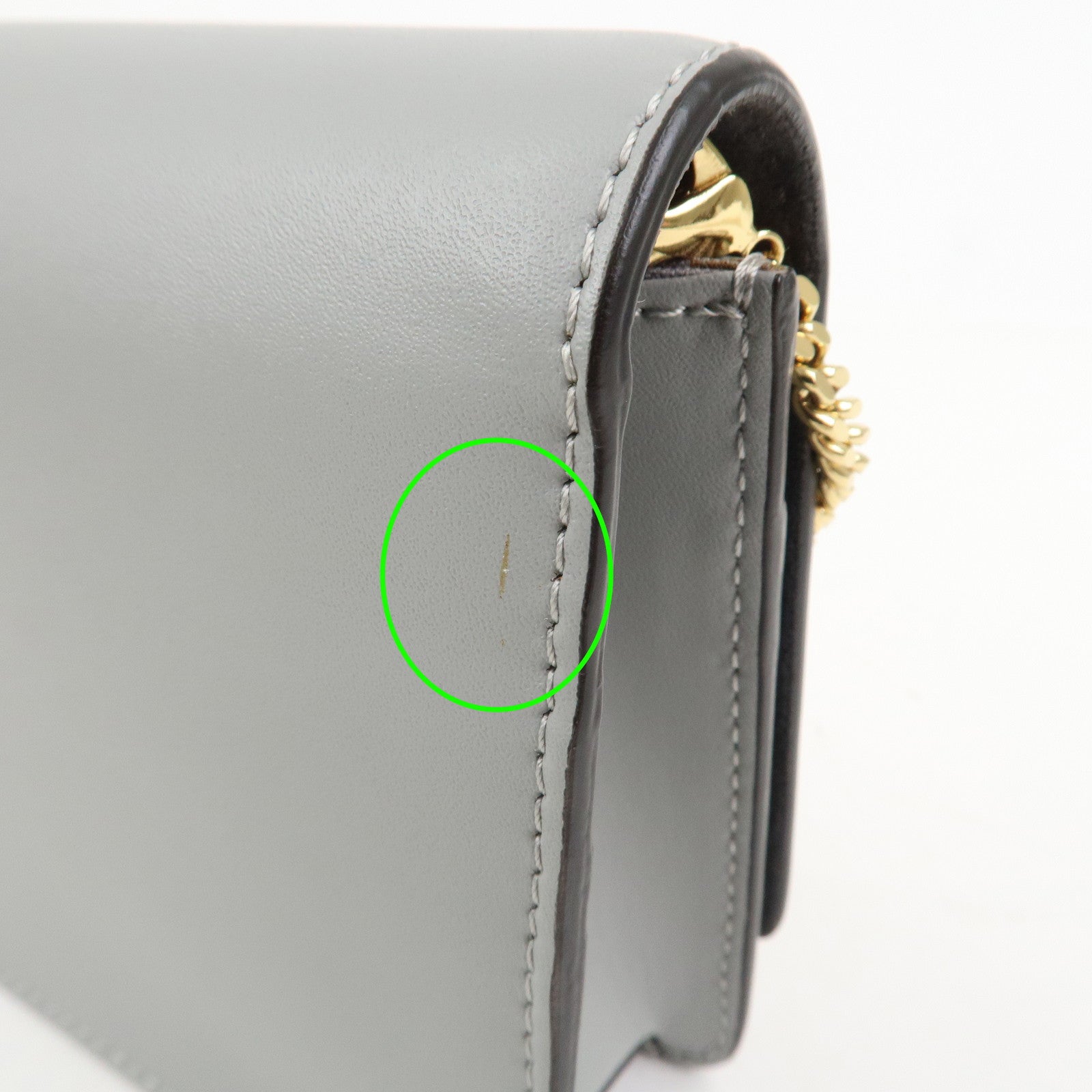 FENDI Leather Studs Shoulder Bag Hand Bag Grey 8M0346