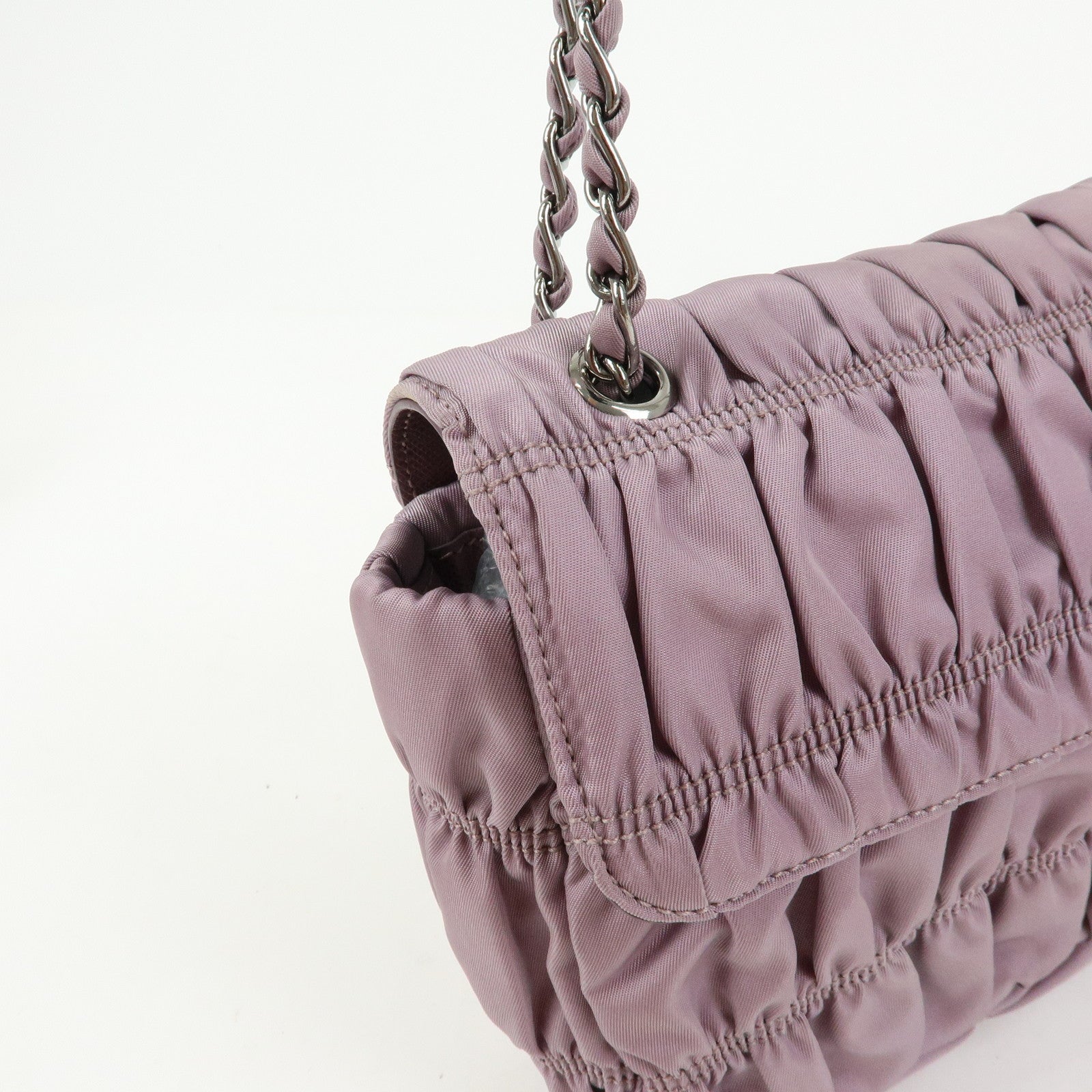 PRADA Tessuto Gaufre Nylon Leather Chain Shoulder Bag Light Purple