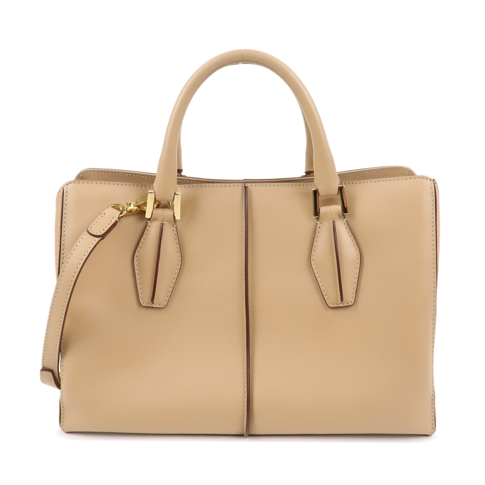 TOD’S Leather 2Way Bag Hand Bag Shoulder Bag Beige Gold