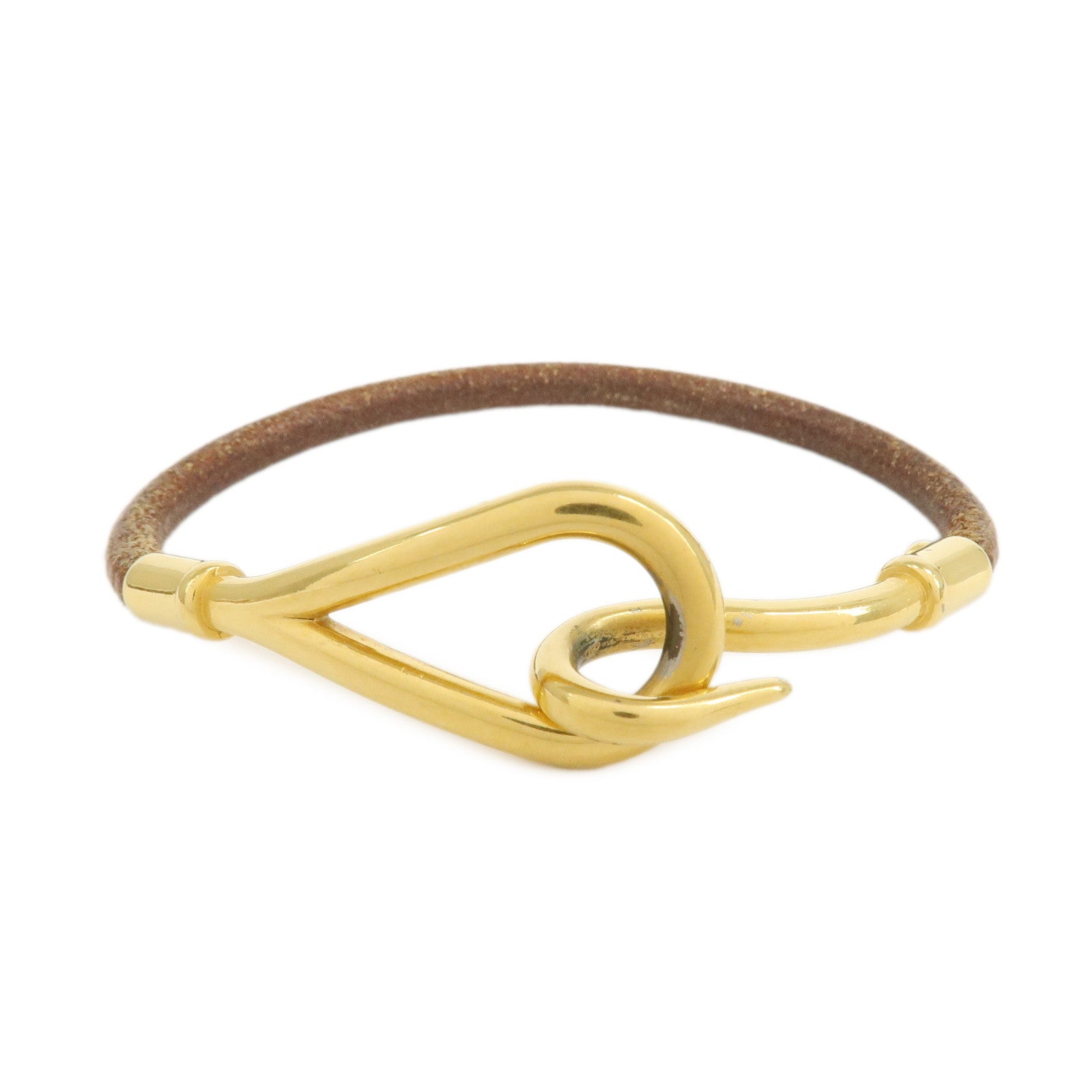 HERMES Jumbo Leather Metal Choker Bracelet Brown Gold