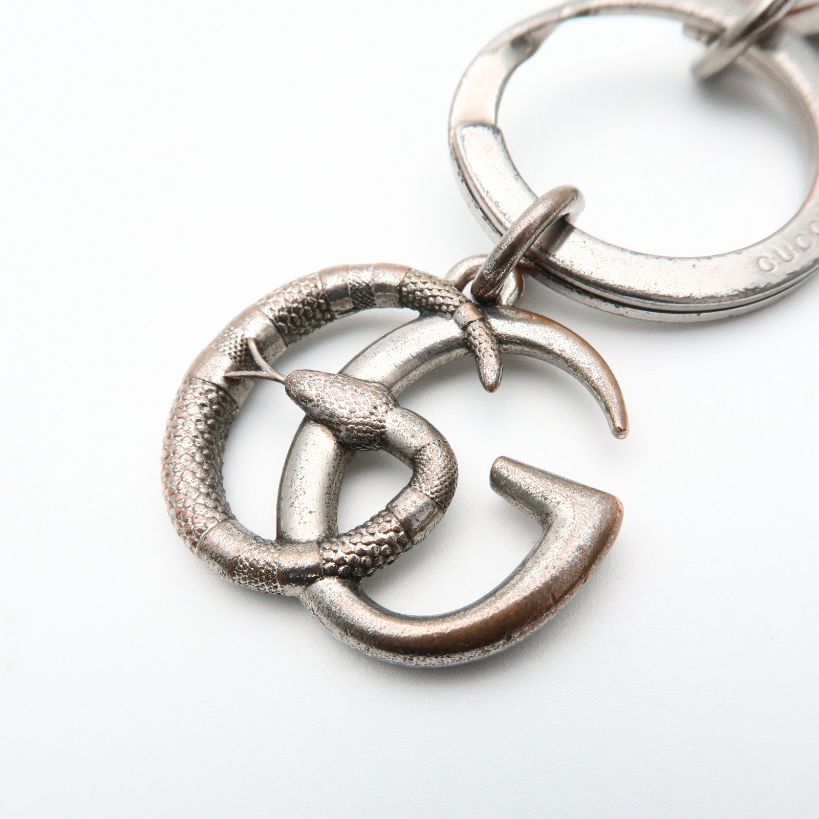 GUCCI Snake Double G Metal Bag Charm Key Holder Silver 325355