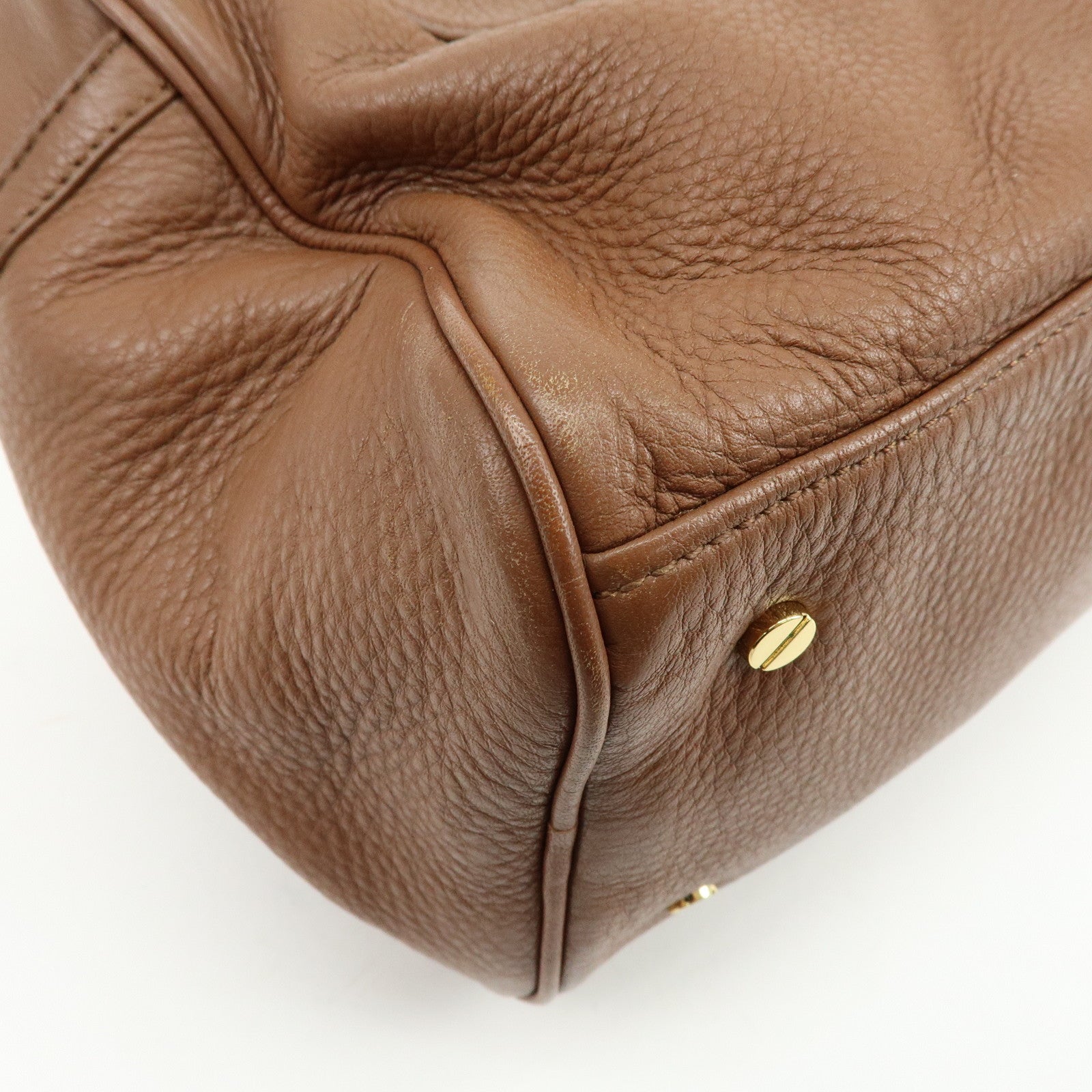 TORY BURCH Double T Leather 2Way Bag Hand Bag Mini Boston Bag Brown