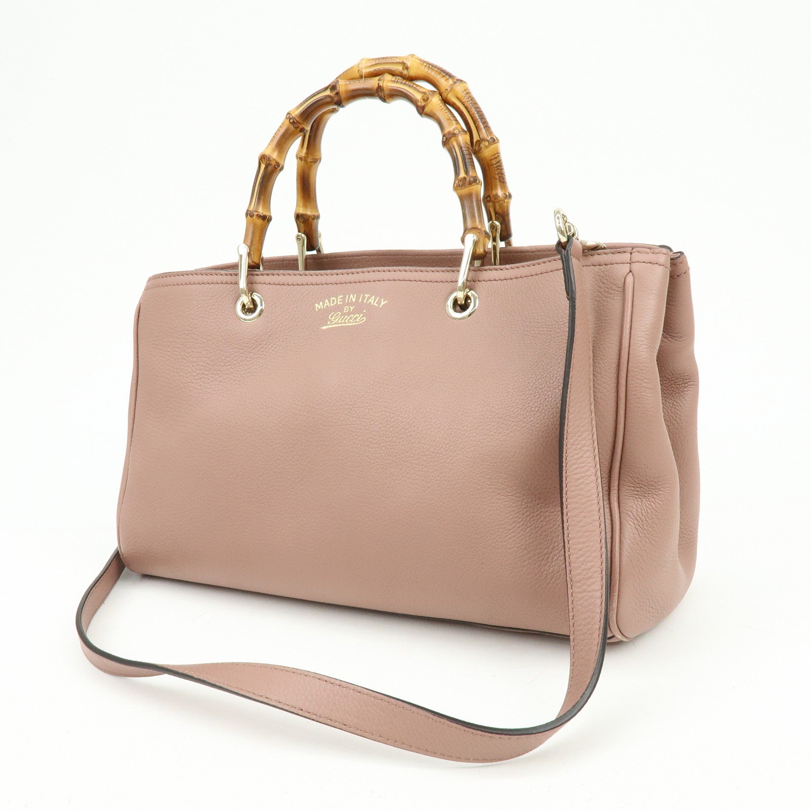 GUCCI Bamboo Shopper Medium 2Way Bag Shoulder Bag Pink Beige 323660