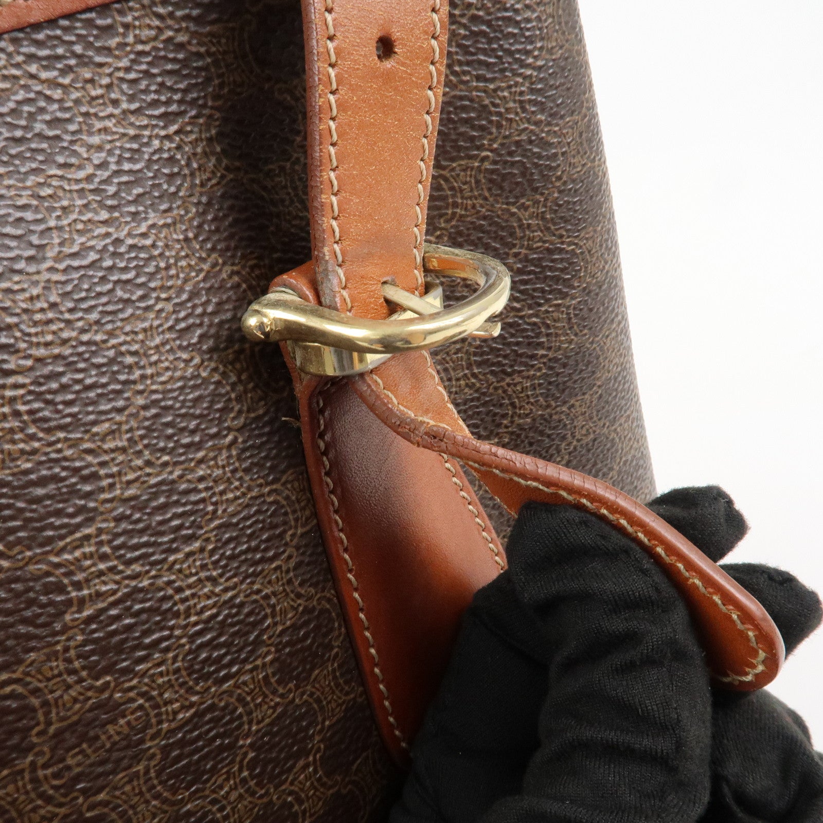 CELINE Macadam PVC Leather Shoulder Bag Hand Bag Brown