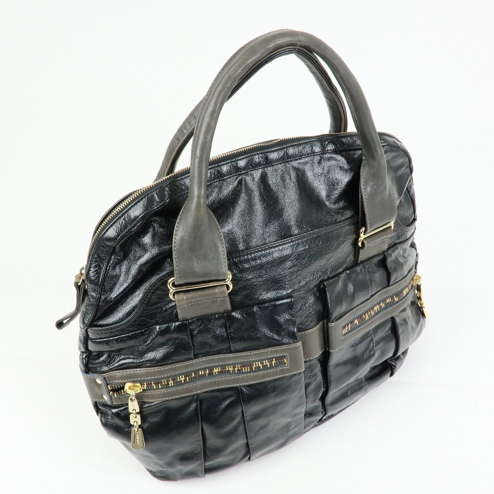 Chloe See by Chloe Leather Boston Bag Hand Bag Metalic Black