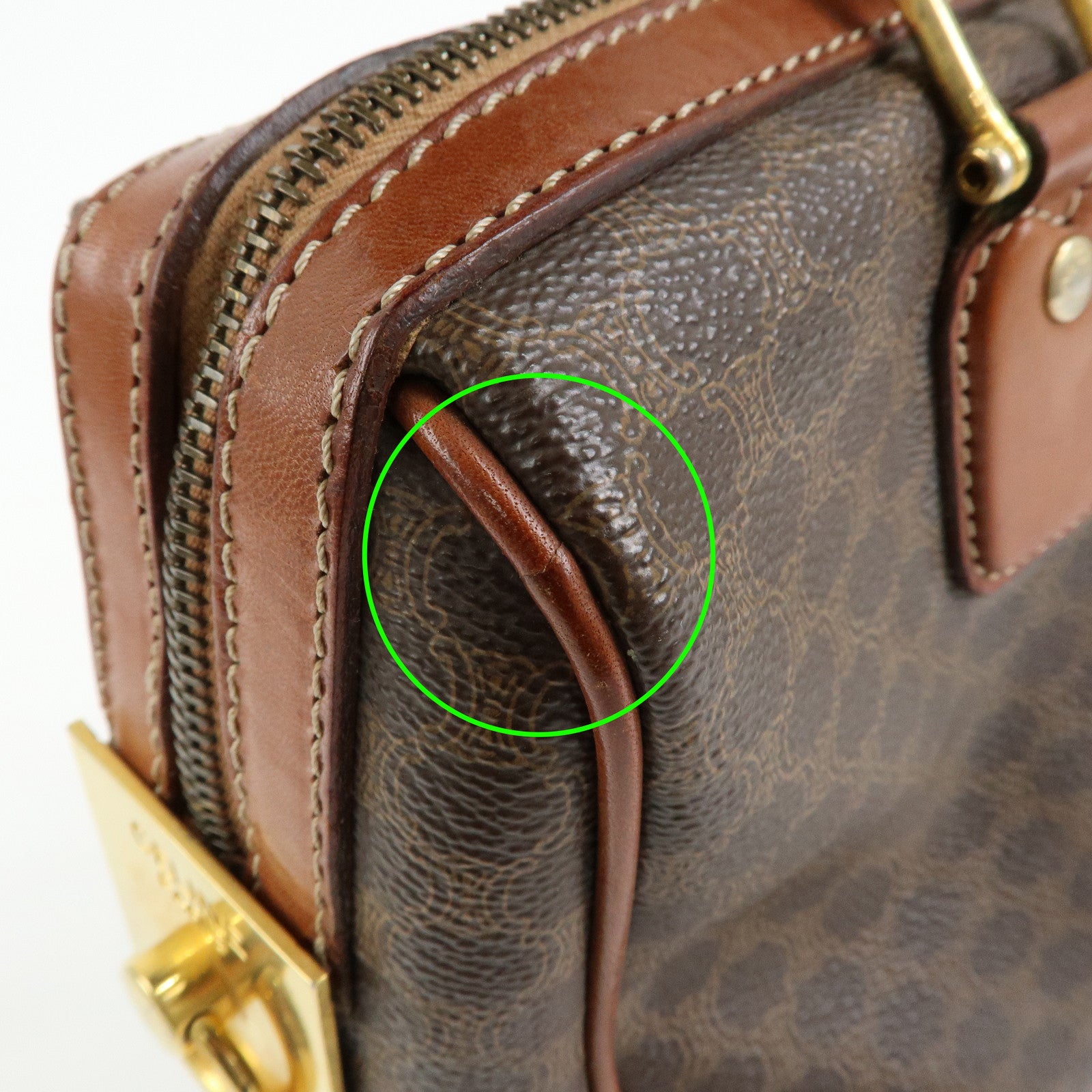 CELINE Macadam PVC Leather Hand Bag Boston Bag Brown