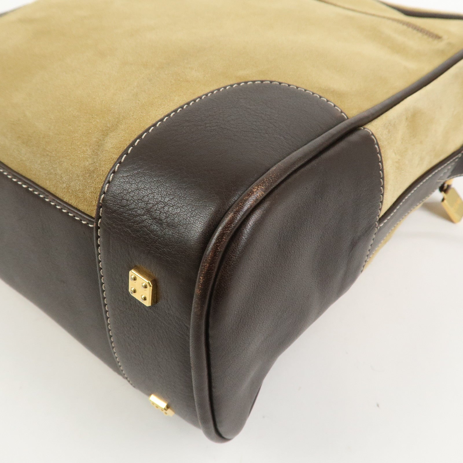 LOEWE Anagram Suede Leather Shoulder Bag Beige Brown