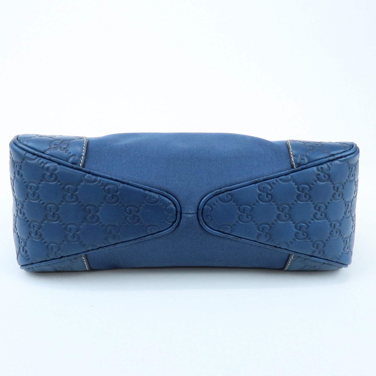 GUCCI Canvas Guccissima Leather Wood Shoulder Bag Blue 257265