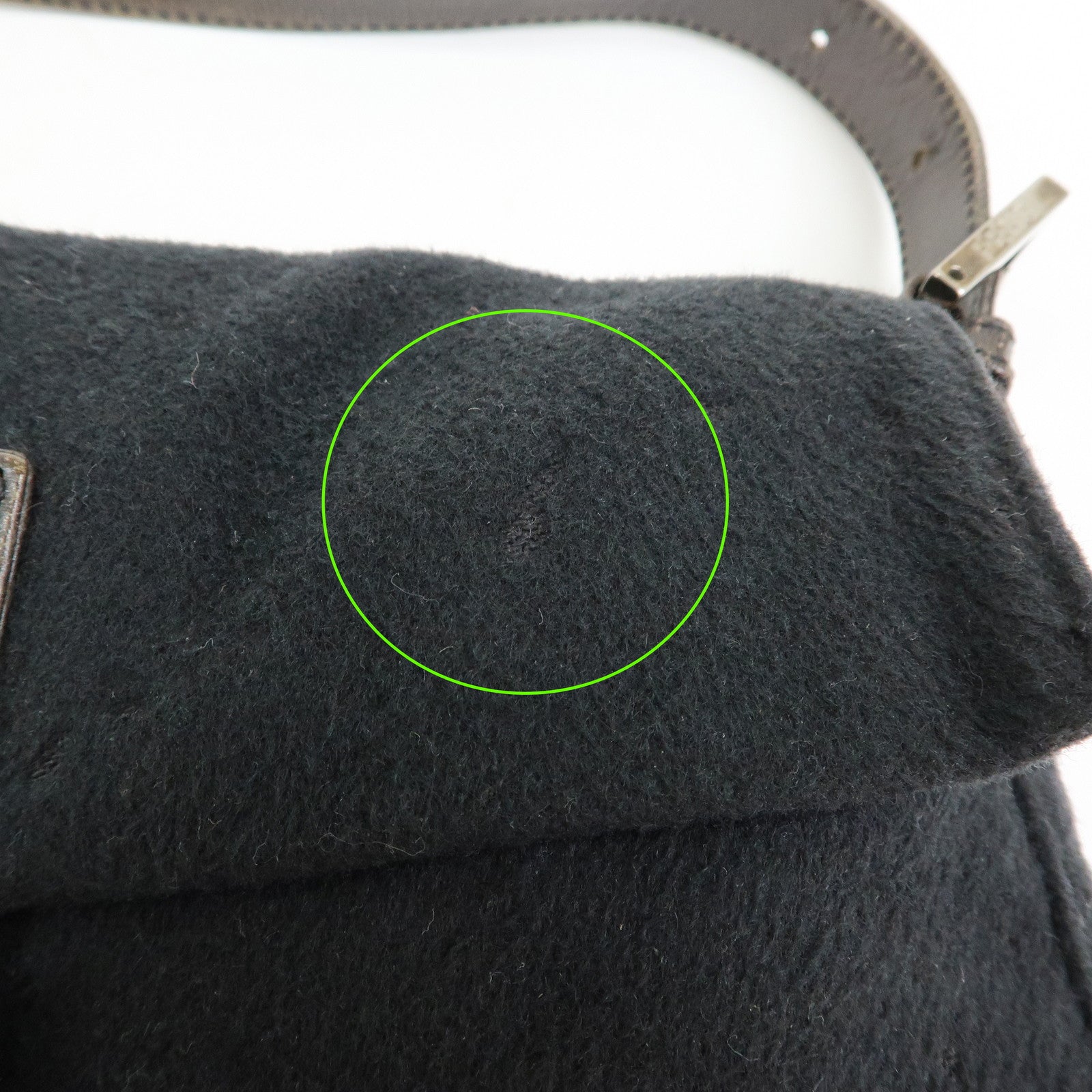 FENDI Mamma Baguette Wool Leather Shoulder Bag Hand Bag Black 26424