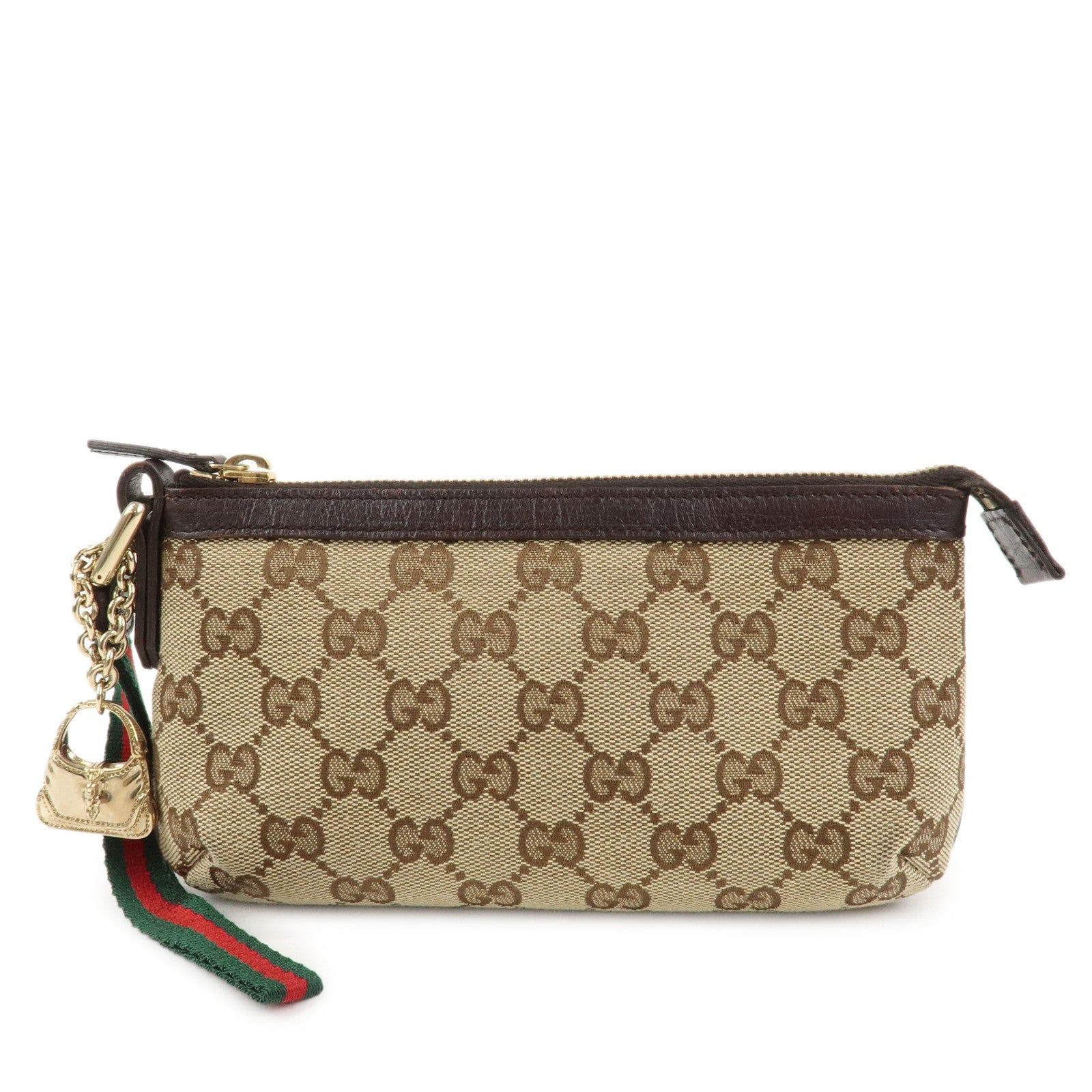 GUCCI Sherry GG Canvas Leather Pouch Hand Bag Beige Brown 152507