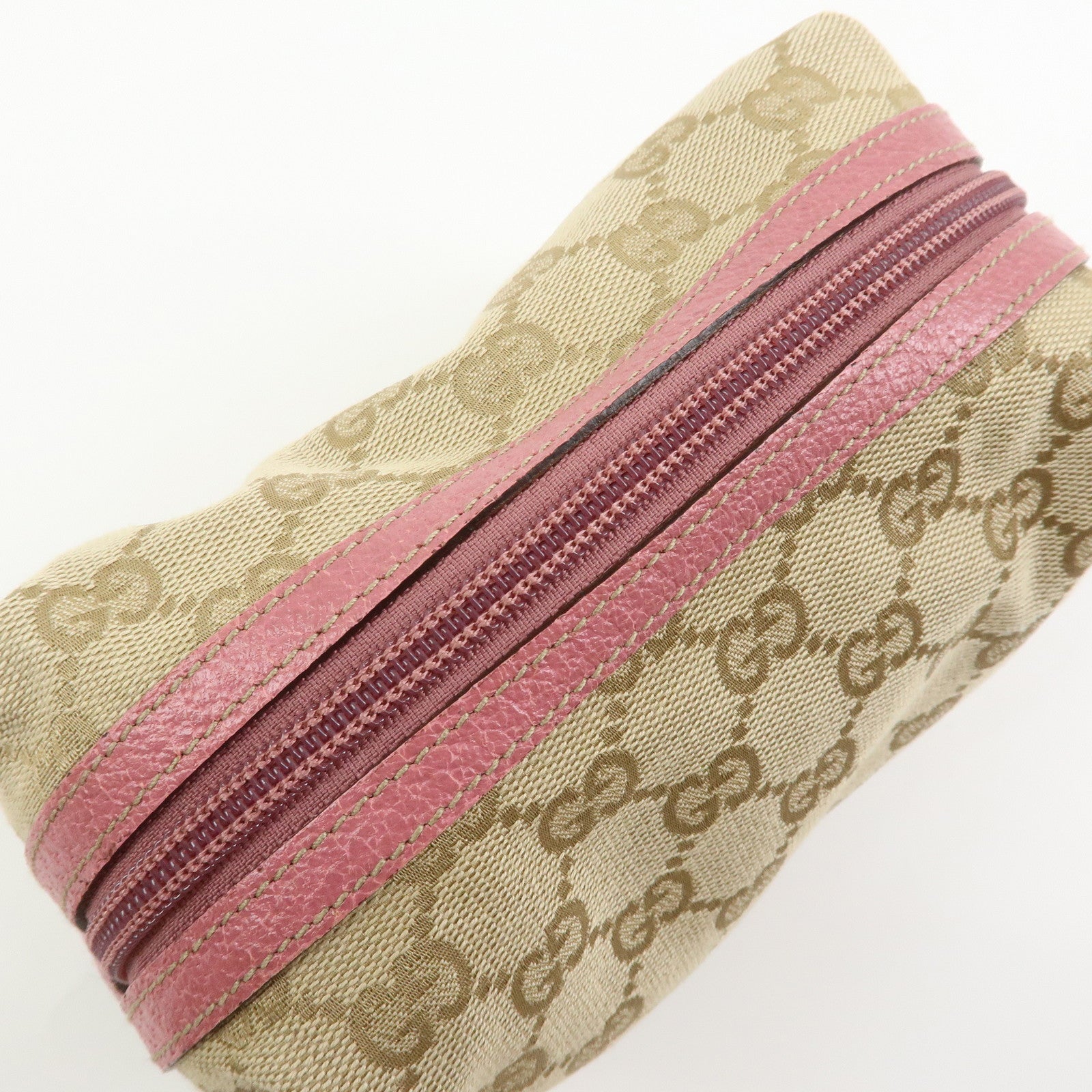 GUCCI GG Canvas Leather Pouch Cosmetic Case Beige Pink 29595